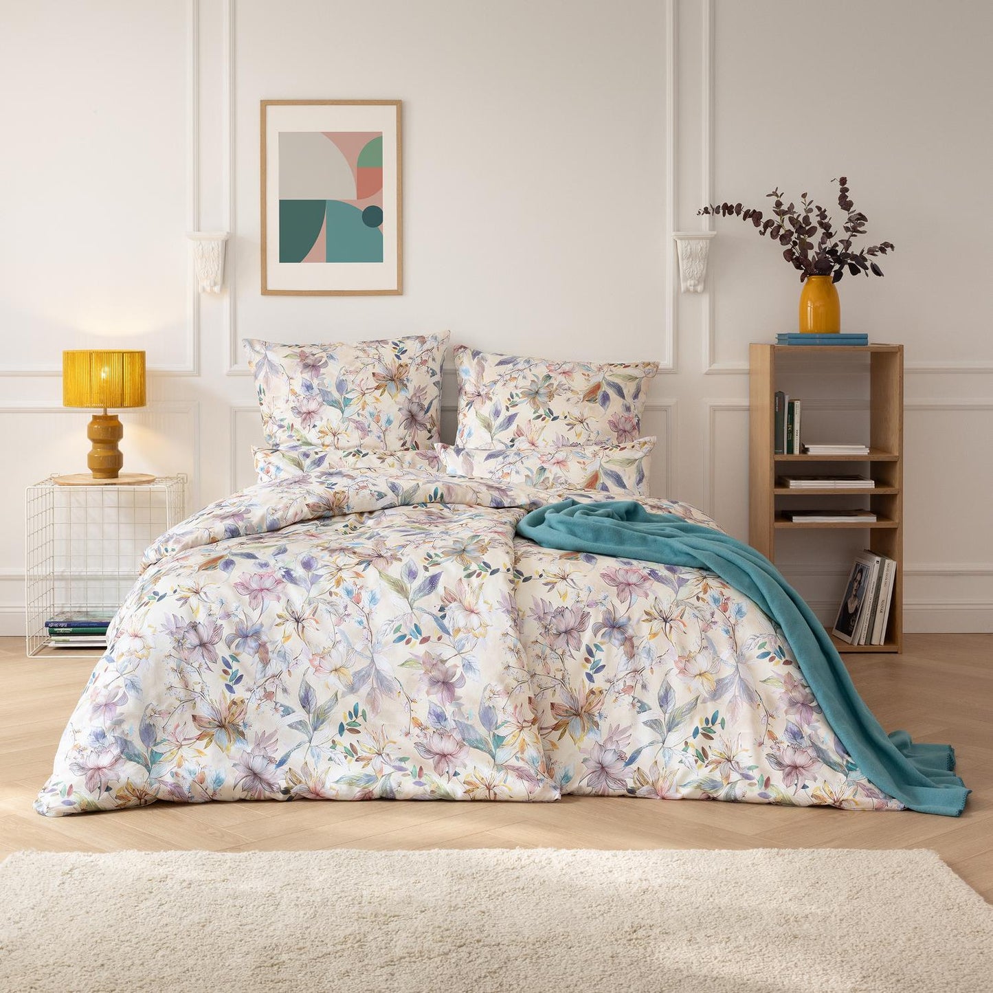 Estella Mako Satin Bettwäsche Estera 7960-985 Blumen Natur 135x200