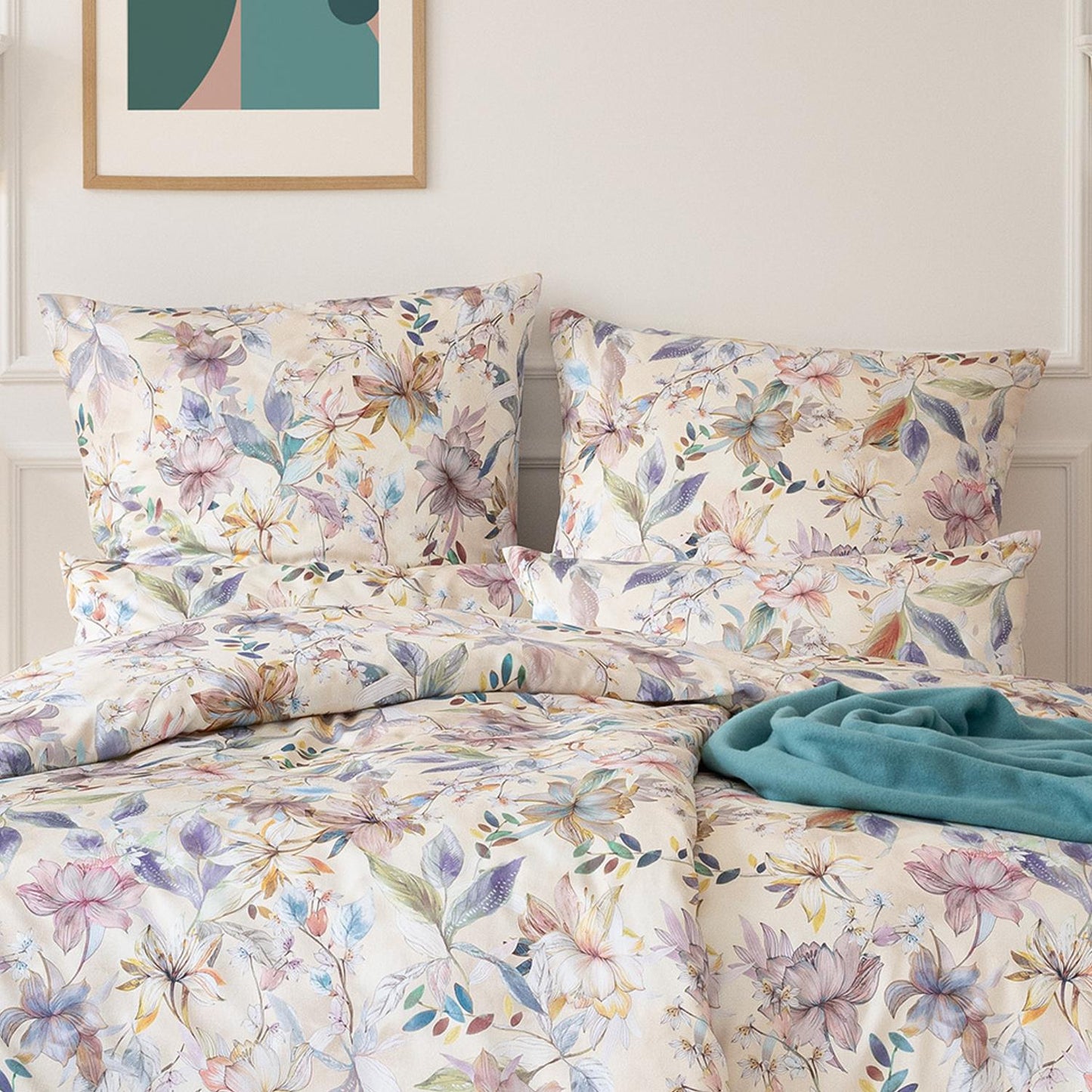 Estella Mako Satin Bettwäsche Estera 7960-985 Blumen Natur 135x200