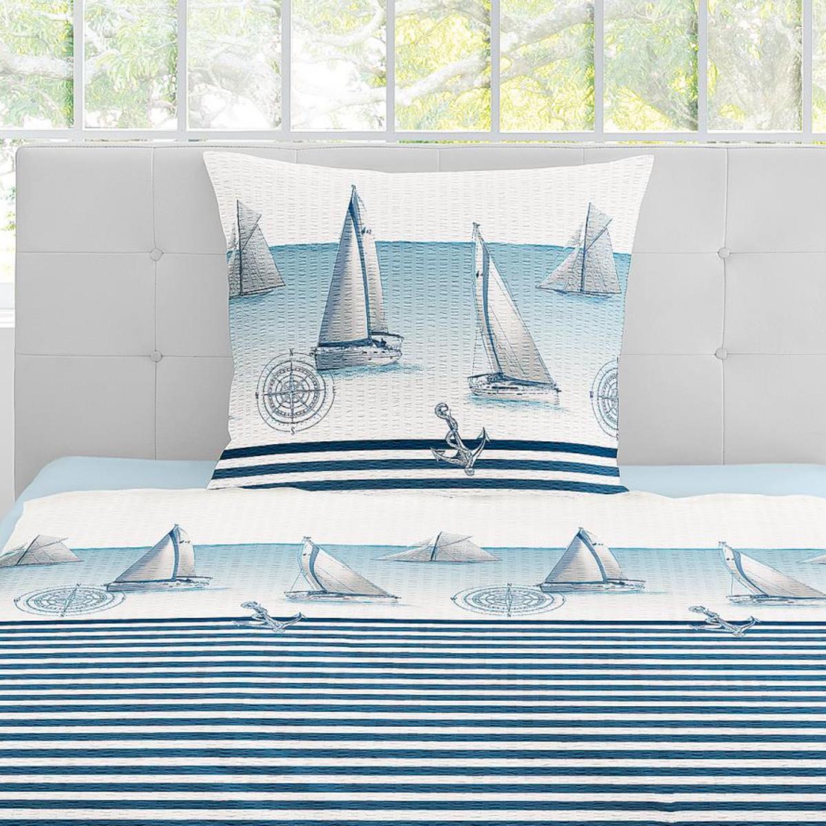 Irisette Biber Bettwäsche Feel 8089-90 Segelboot Streifen Blau 135x200