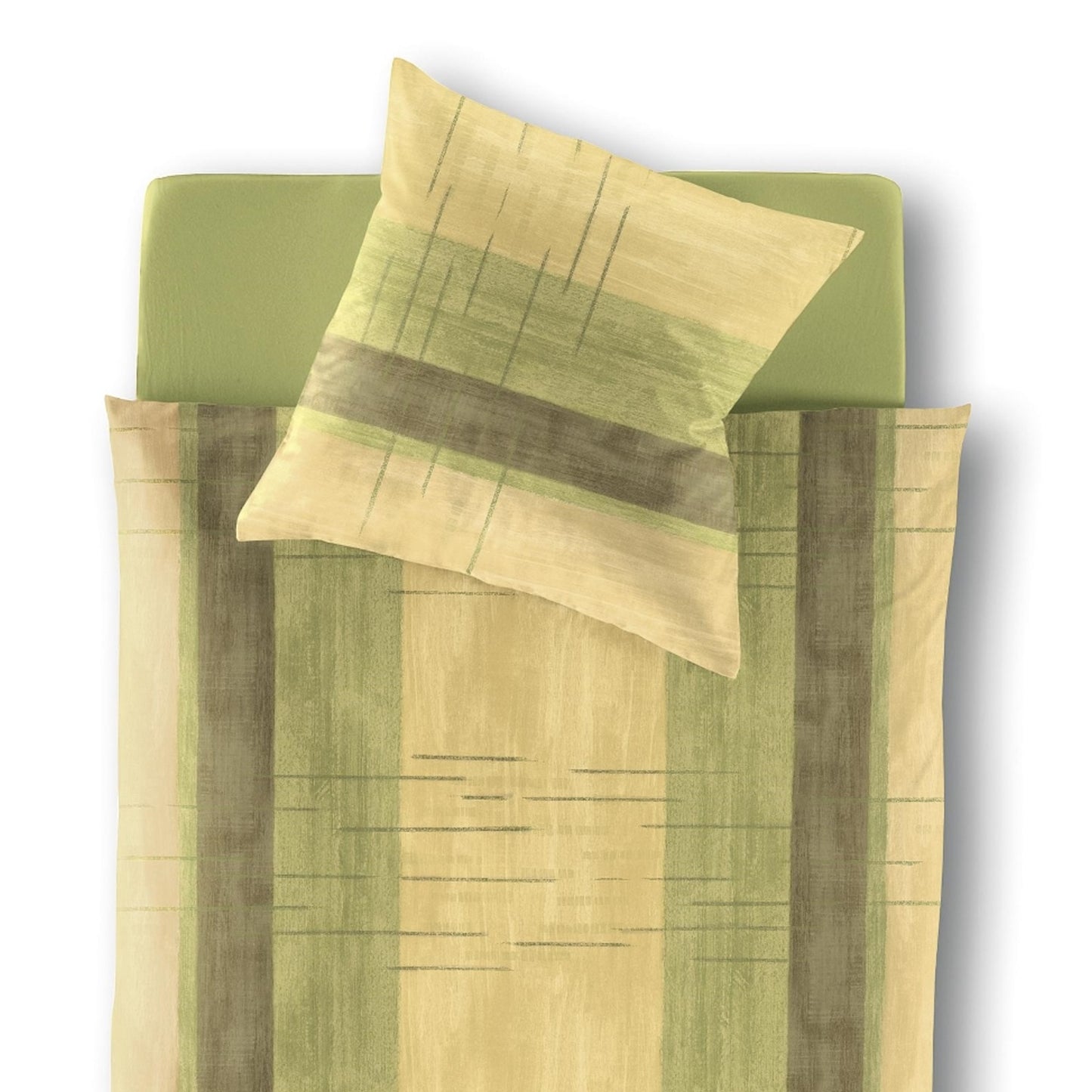 Irisette Biber Bettwäsche Koala 8274-30 Streifen Gelb Grün 135x200