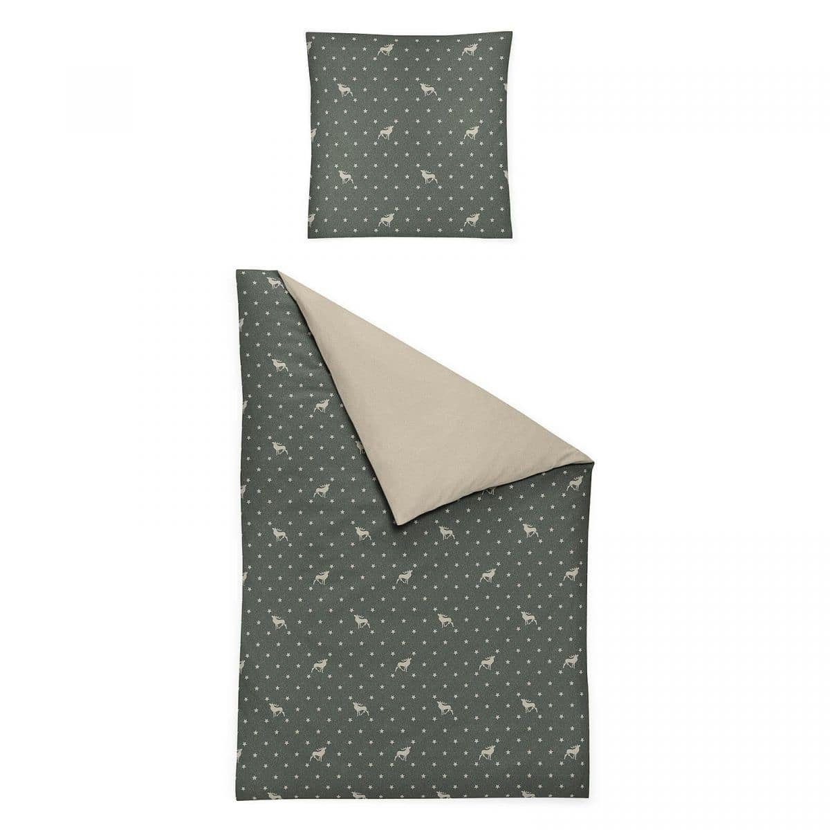 Irisette Biber Bettwäsche Dublin 8395-30 Hirsch Sterne grün 135x200