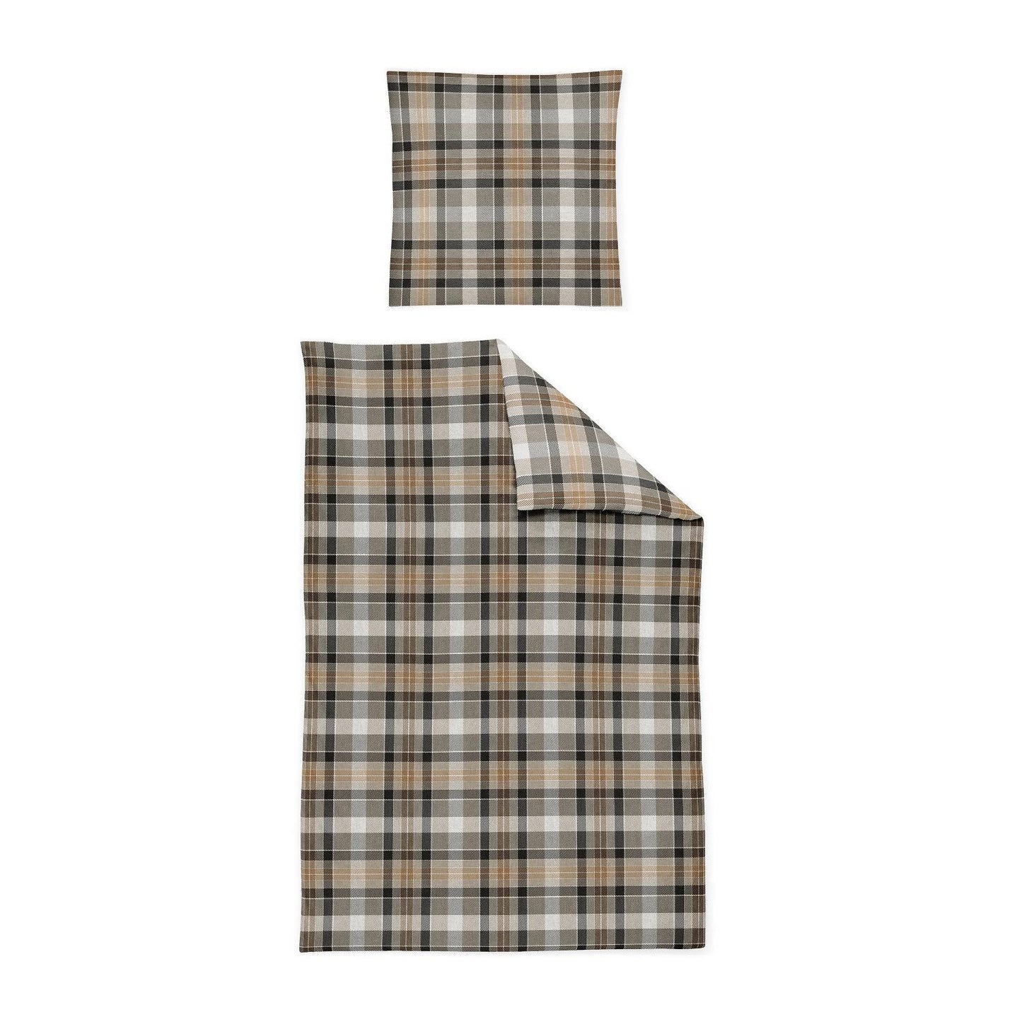 Irisette Biber Bettwäsche Koala 8417-80 Kariert Braun Grau 135x200