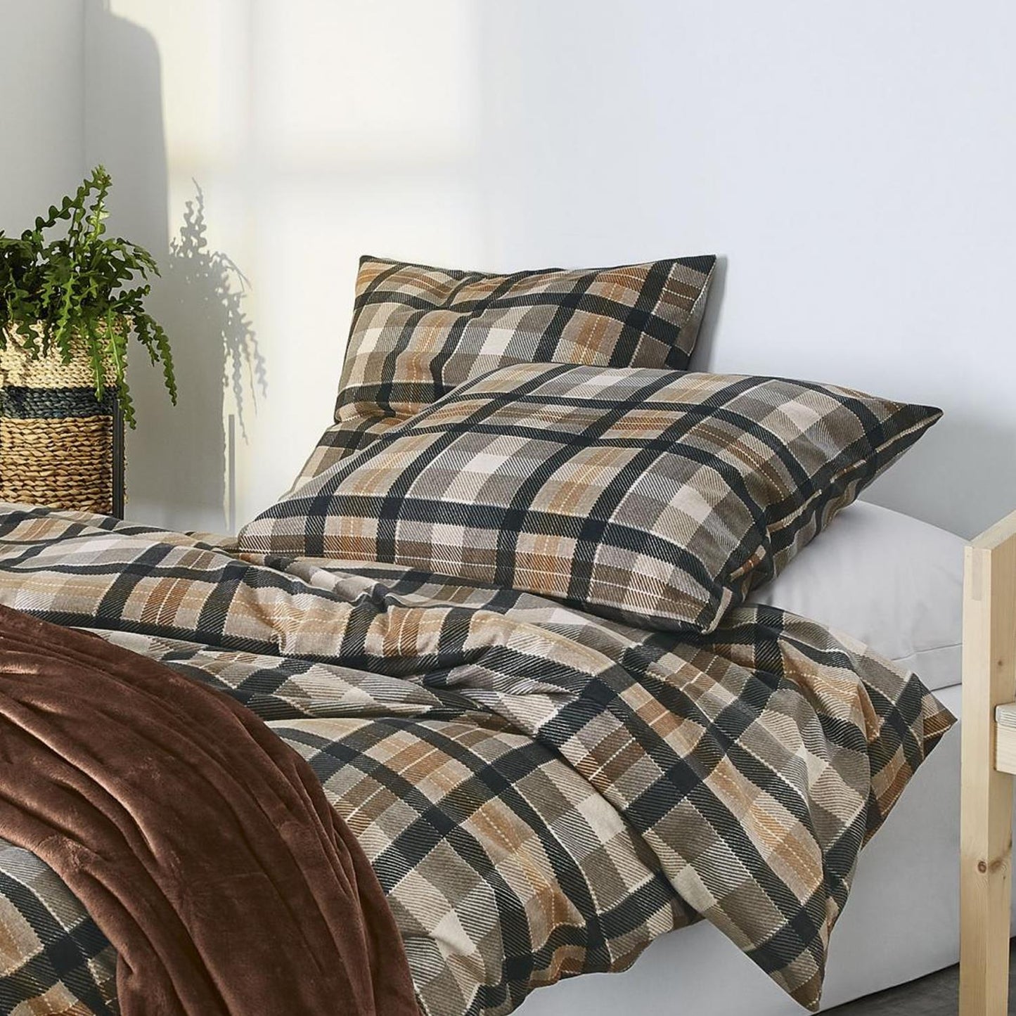 Irisette Biber Bettwäsche Koala 8417-80 Kariert Braun Grau 135x200