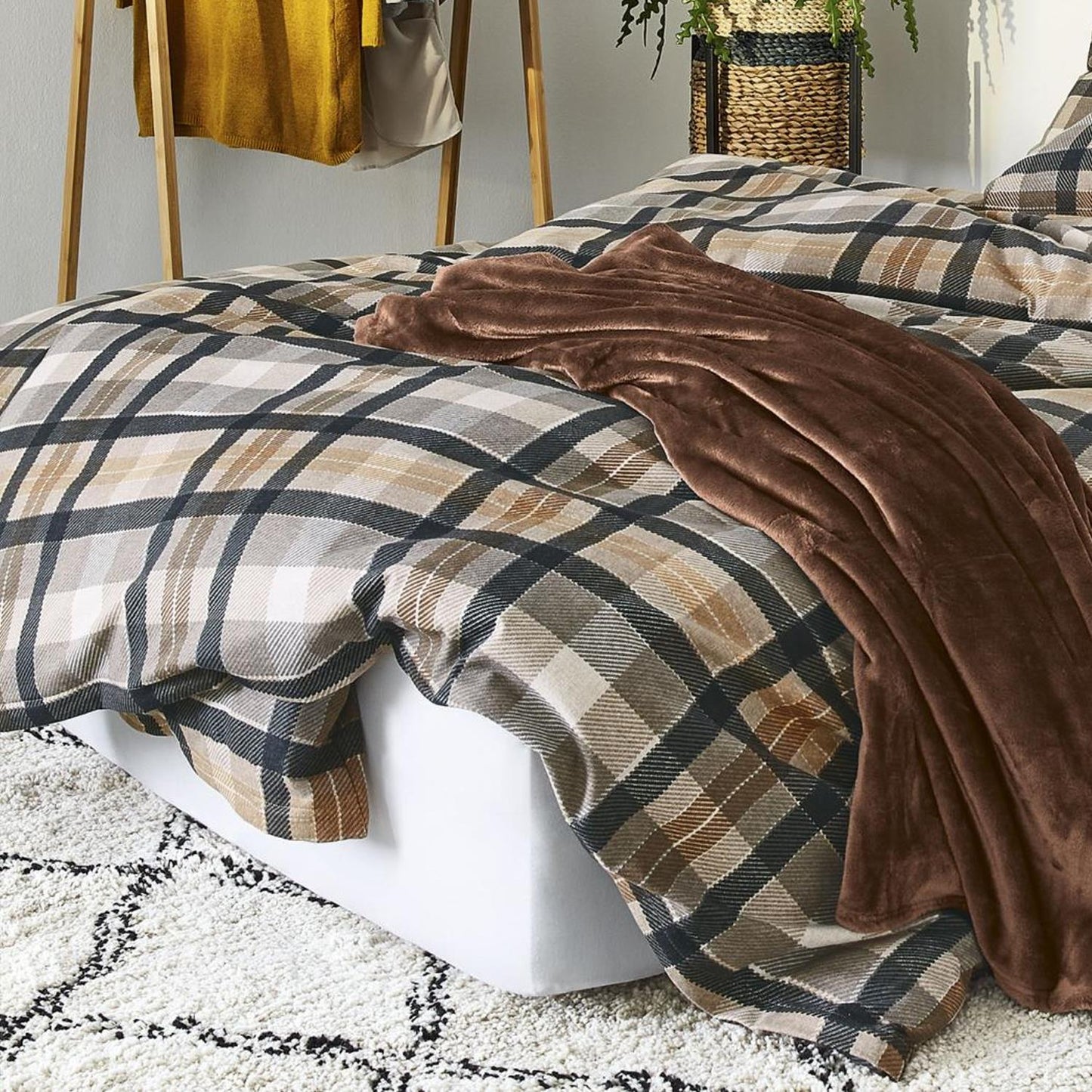 Irisette Biber Bettwäsche Koala 8417-80 Kariert Braun Grau 135x200