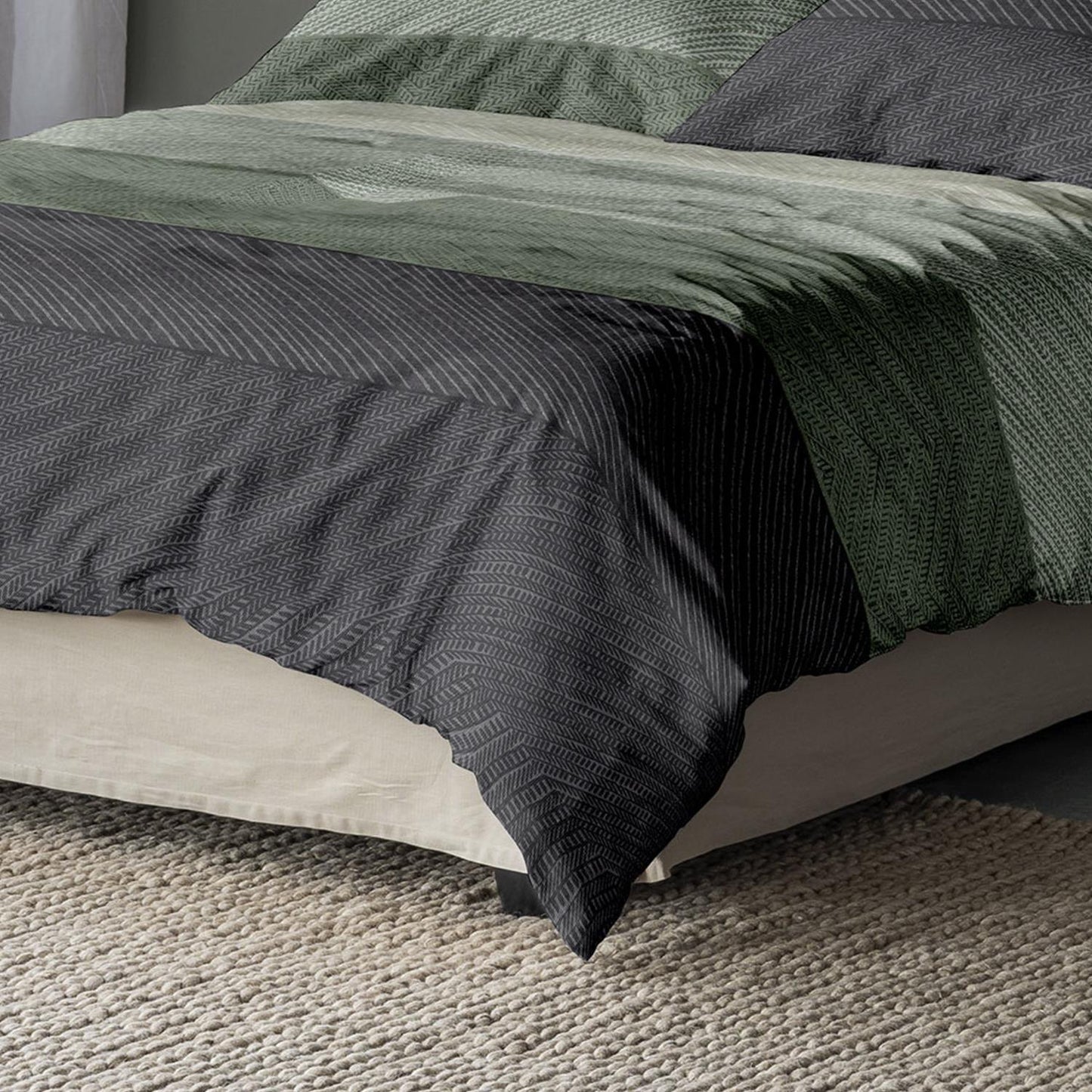 Bettwäsche Irisette Biber Meran 8430-30 Grün Anthrazit Sand 135x200