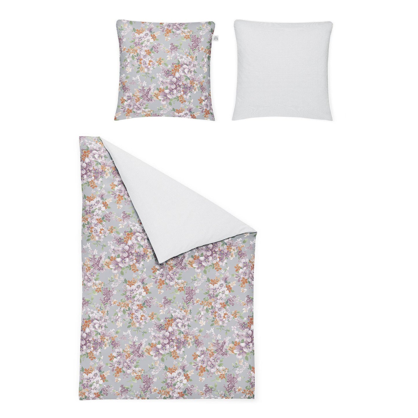 Irisette Mako Satin Bettwäsche Crown-K 8453-90 Blumen grau 155x220