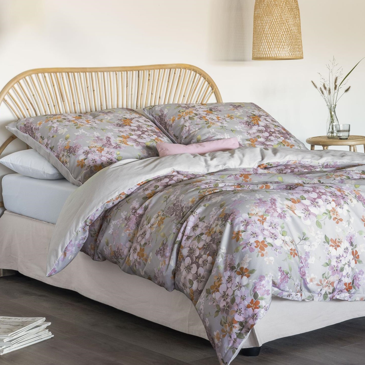 Irisette Mako Satin Bettwäsche Crown-K 8453-90 Blumen grau 155x220