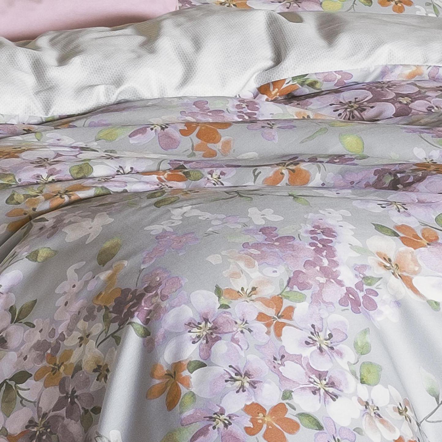 Irisette Mako Satin Bettwäsche Crown-K 8453-90 Blumen grau 155x220