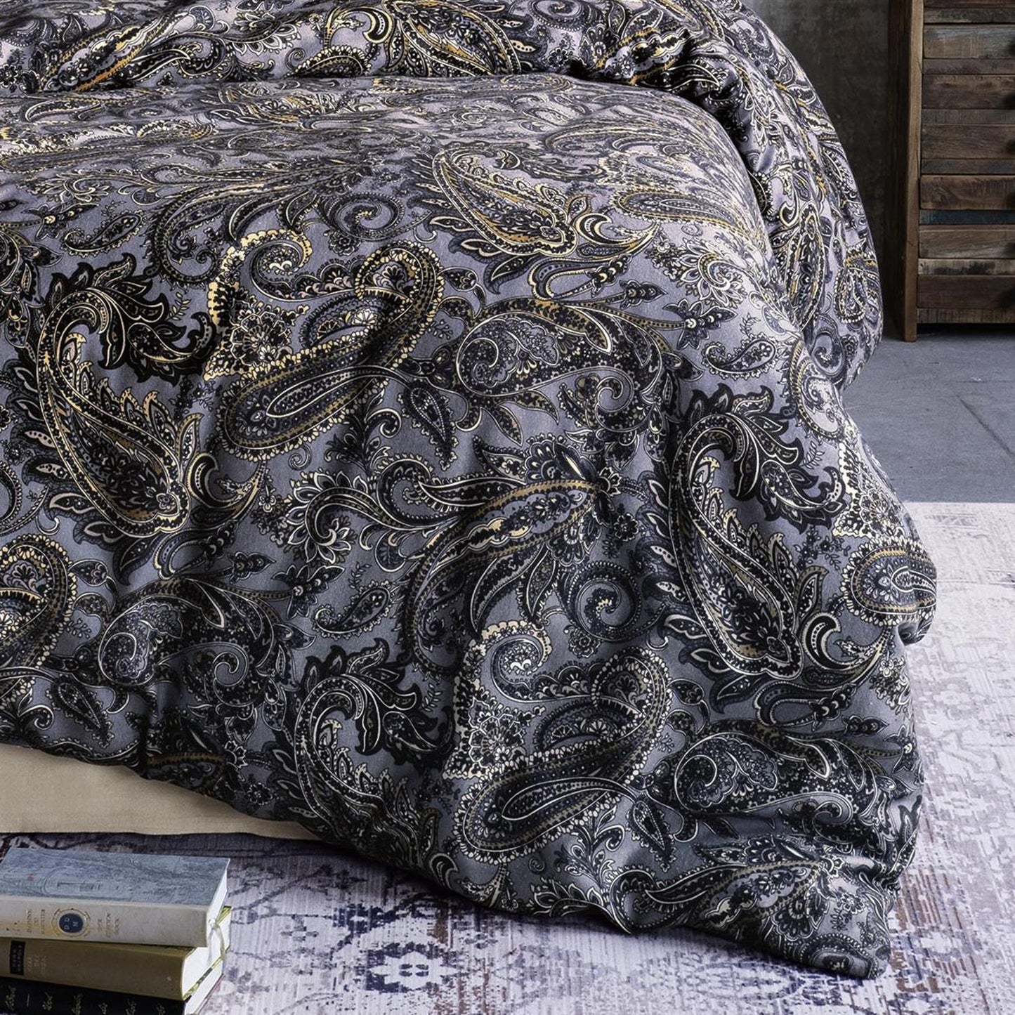 Irisette Flanell Bettwäsche Alpaka 8470-11 Paisley Grau 135x200 warm