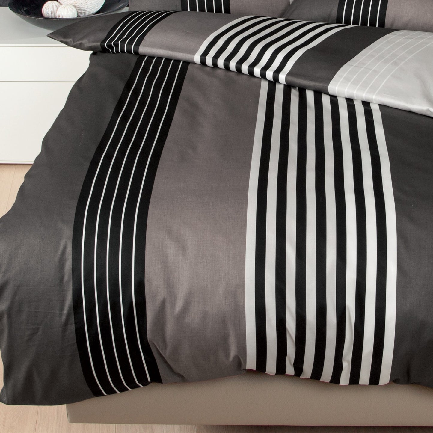 Bettwäsche Janine Mako Satin J.D. 8473-08 Streifen grau taupe 135x200