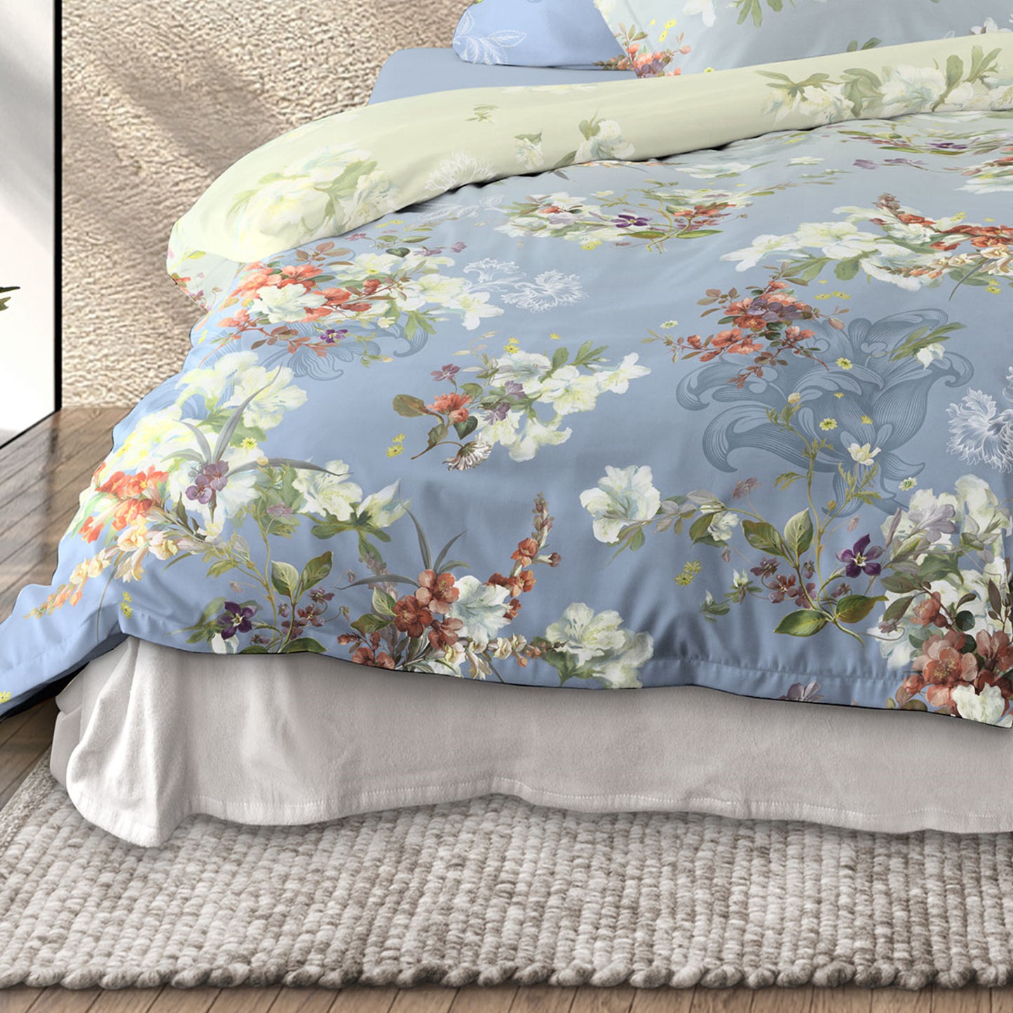 Irisette Mako Satin Bettwäsche Wave 8522-20 blau Blumen 135x200