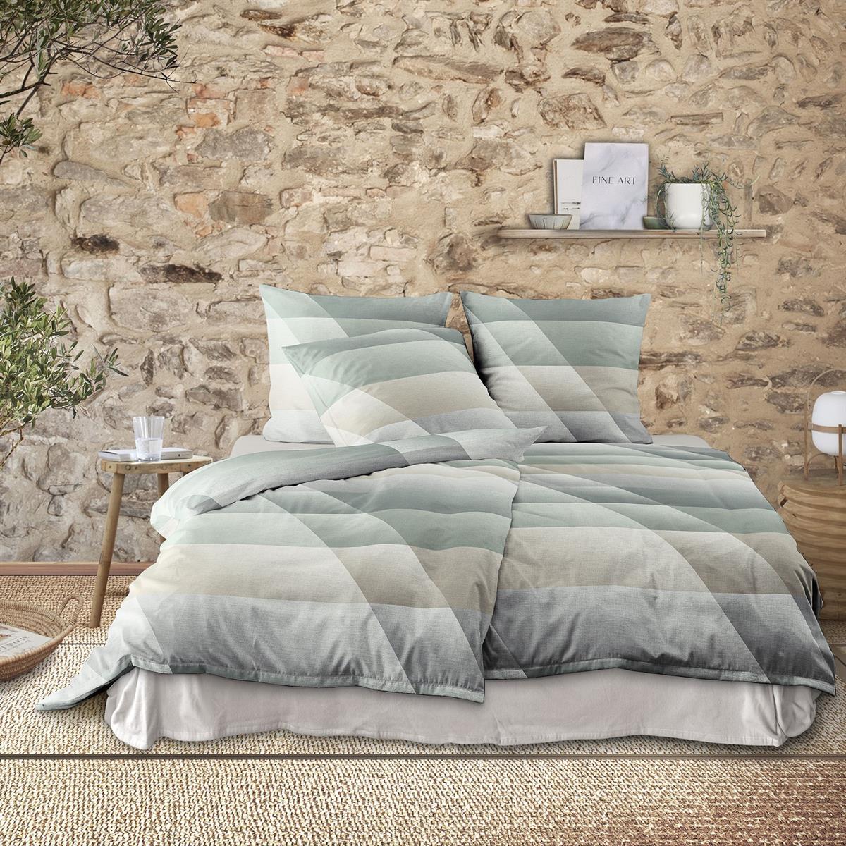 Irisette Mako Satin Bettwäsche Wave 8525-31 Streifen salbei 135x200