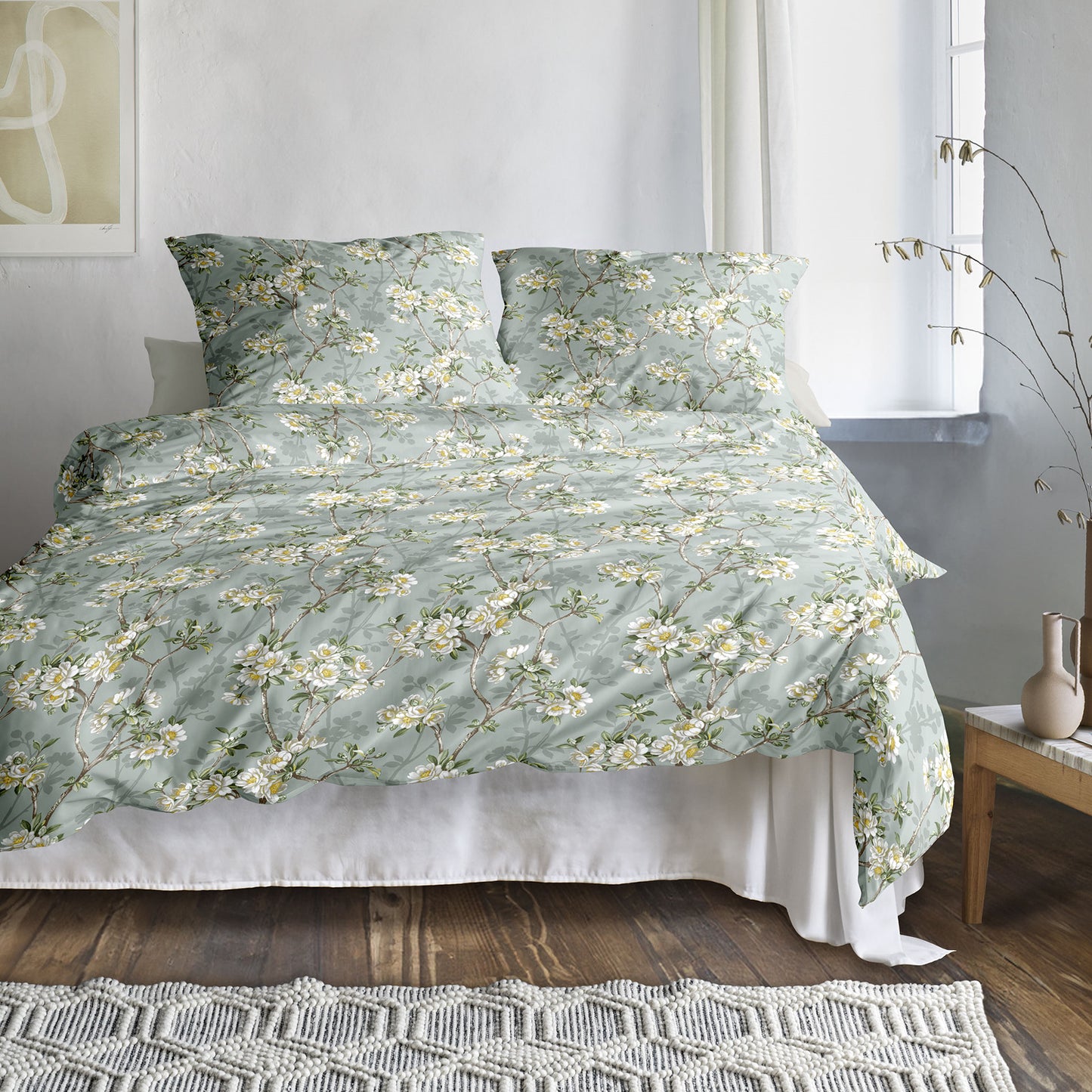 Irisette Mako Satin Bettwäsche Tokio 8537-30 Kirschblüten grün 135x200