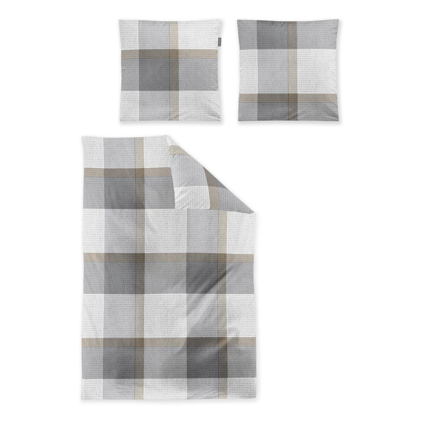 Irisette Seersucker Bettwäsche Easy 8575-11 Kariert Grau Taupe 135x200