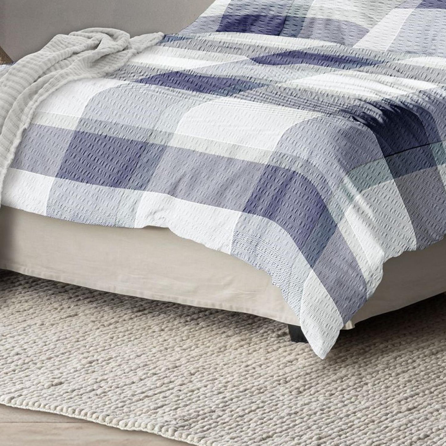 Irisette Seersucker Bettwäsche Easy 8575-20 Kariert Grau Blau 155x220