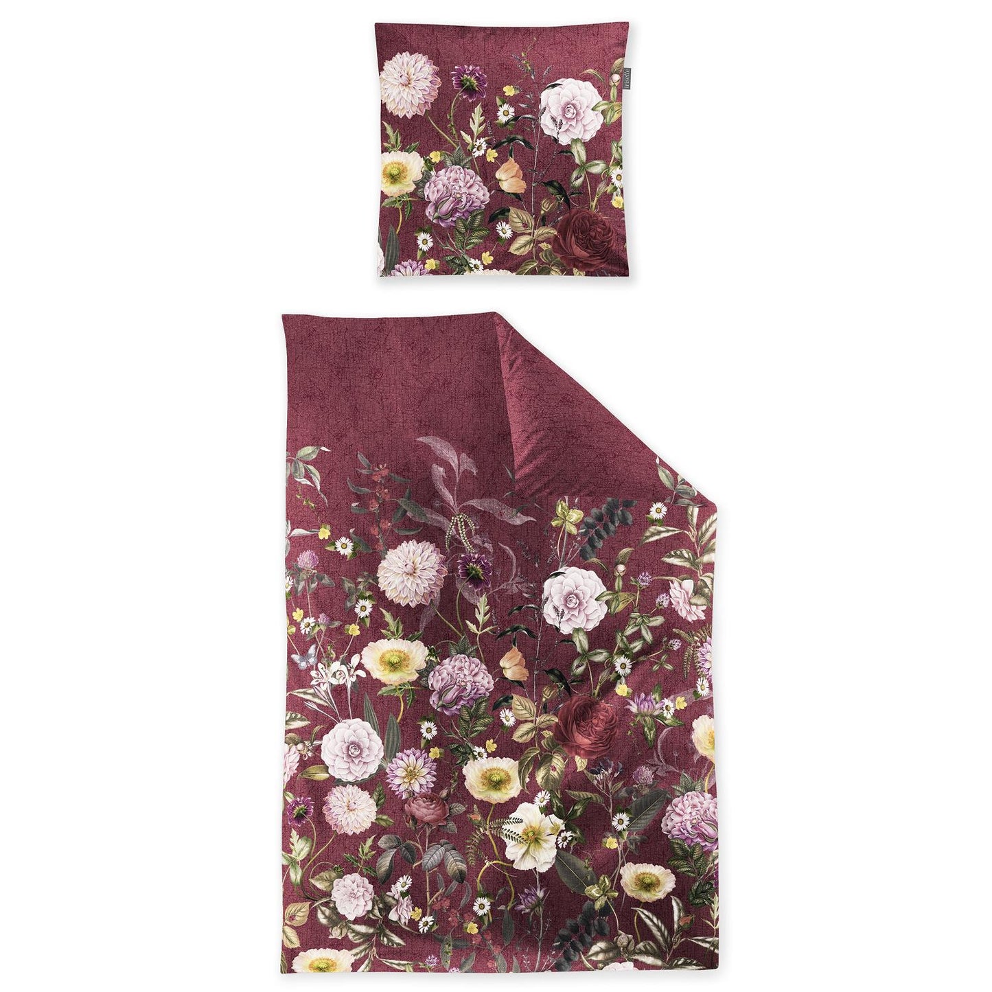 Irisette Mako Satin Bettwäsche Wave 8576-60 Blumen Bordeaux 135x200