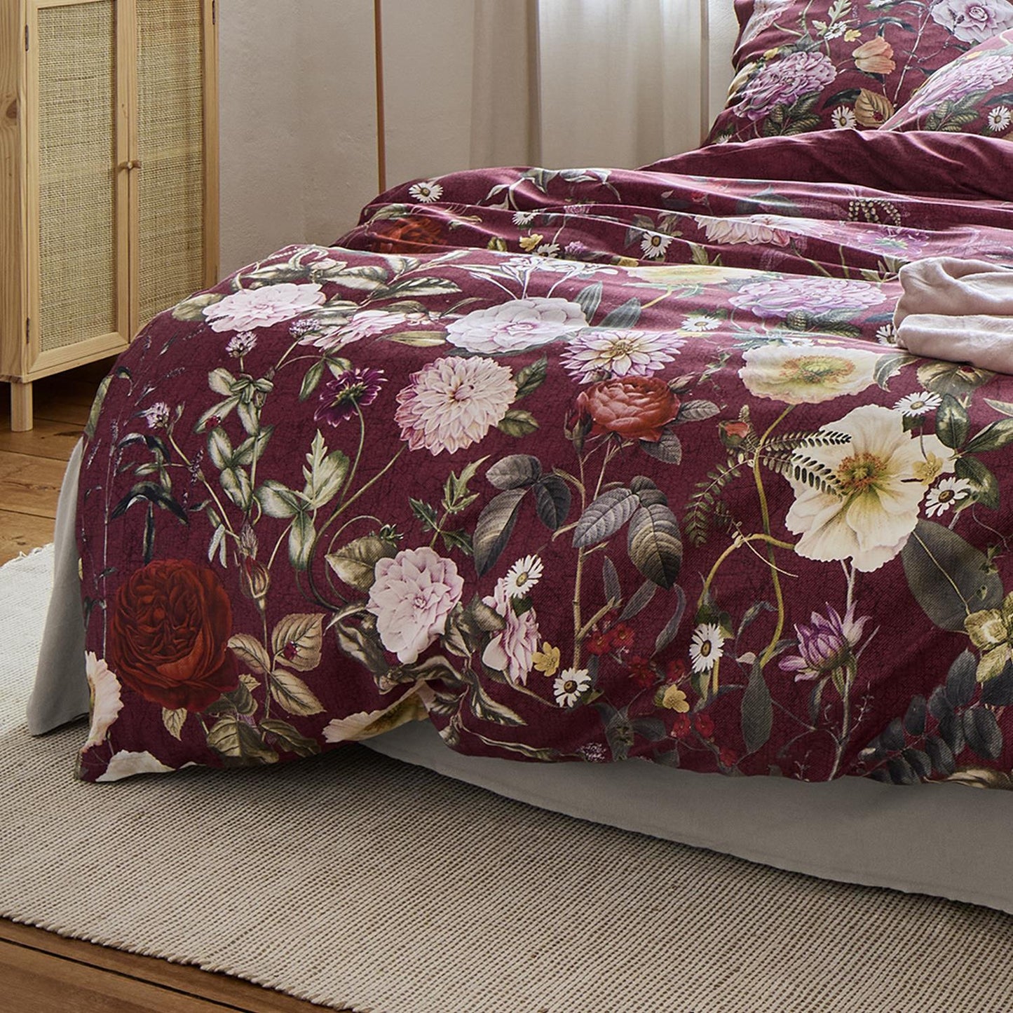 Irisette Mako Satin Bettwäsche Wave 8576-60 Blumen Bordeaux 135x200