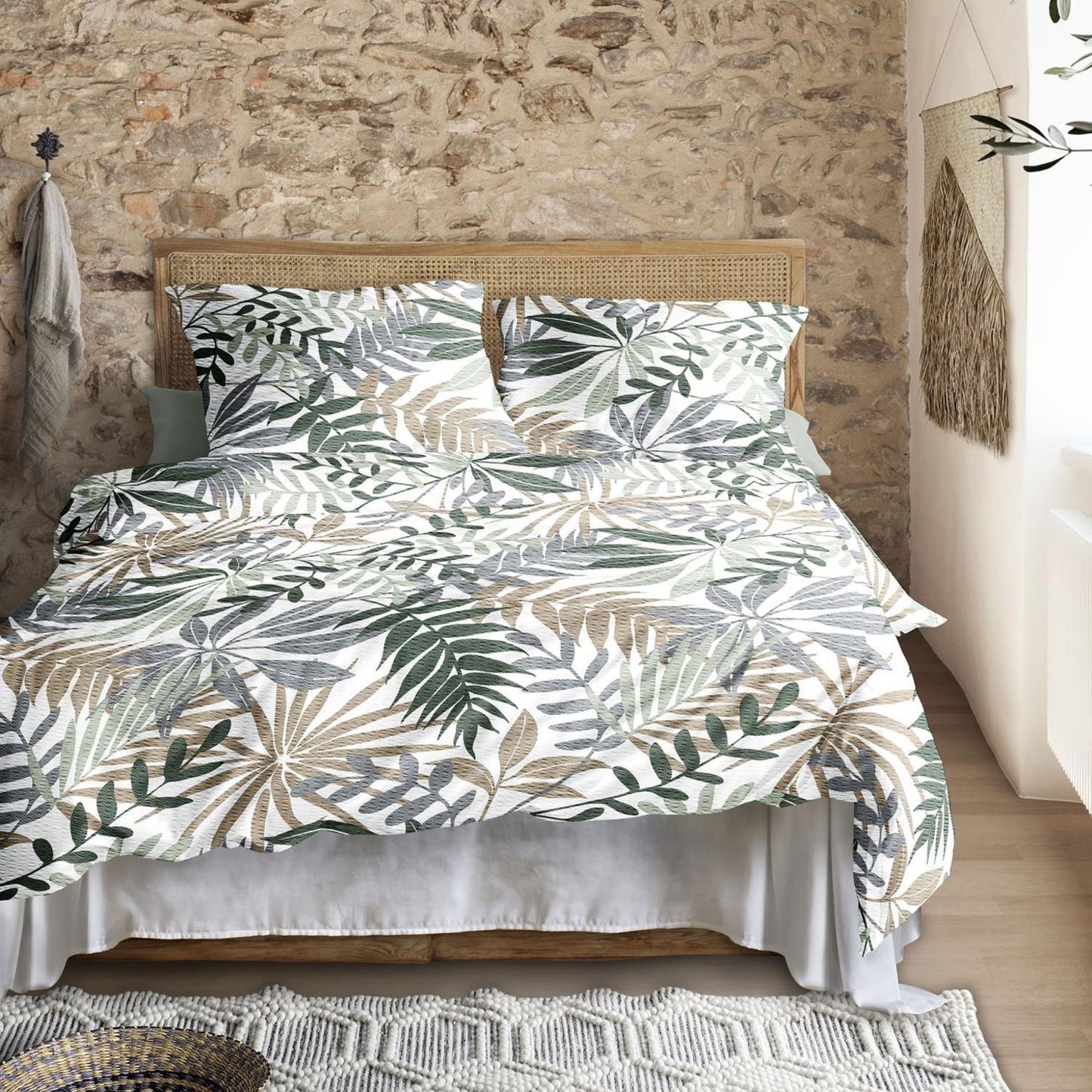 Irisette Seersucker Bettwäsche Easy 8579-30 Blätter Grün Grau 155x220