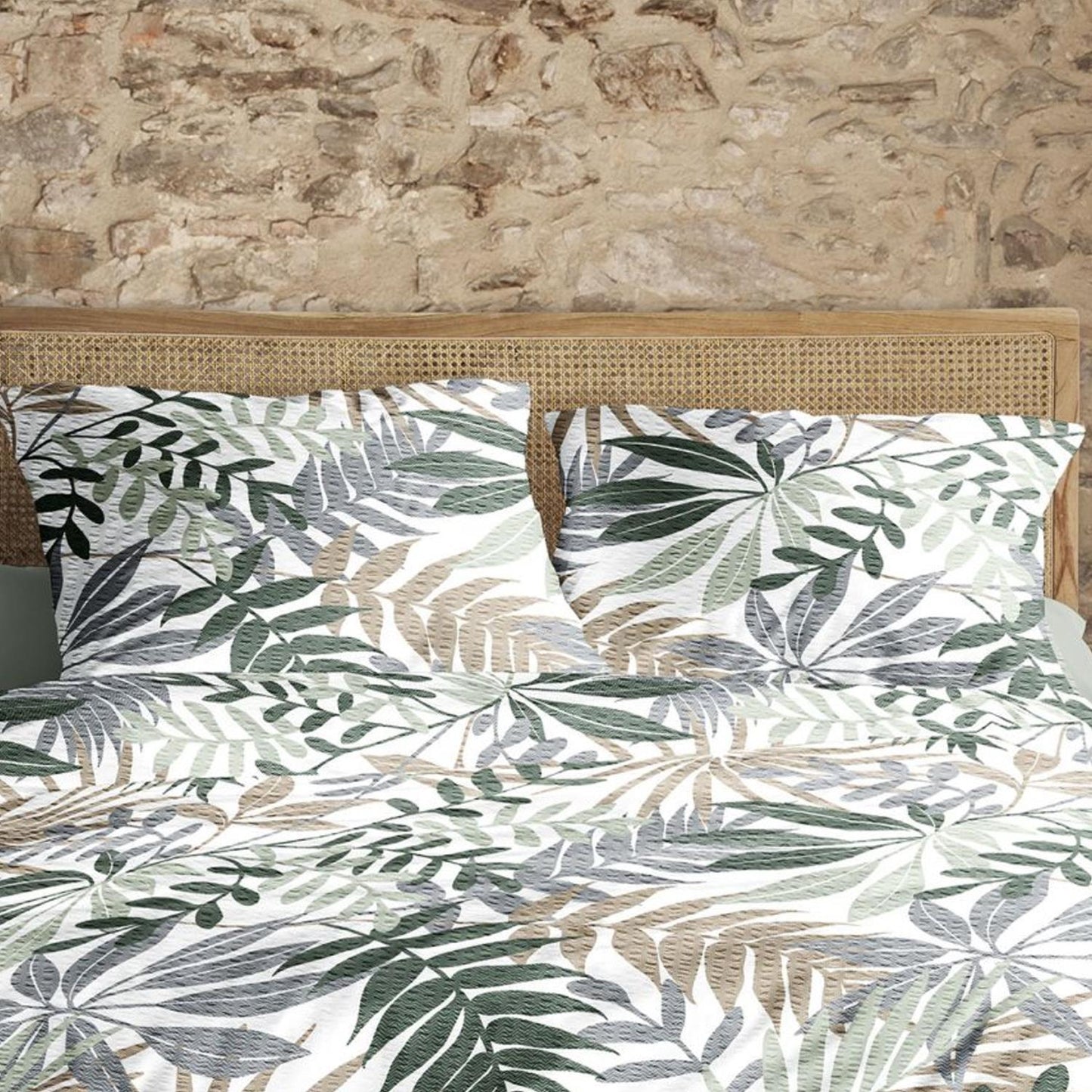 Irisette Seersucker Bettwäsche Easy 8579-30 Blätter Grün Grau 155x220