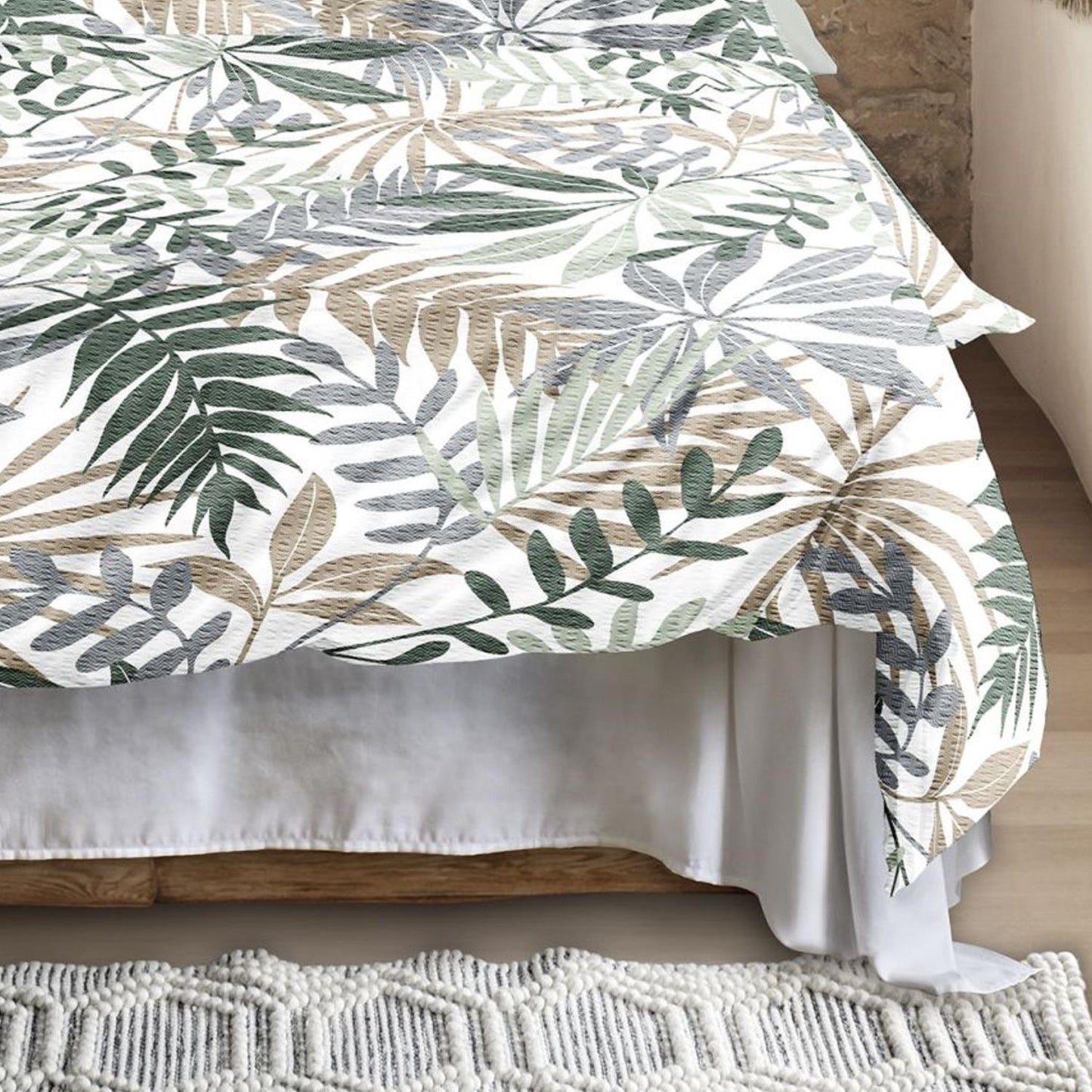 Irisette Seersucker Bettwäsche Easy 8579-30 Blätter Grün Grau 155x220