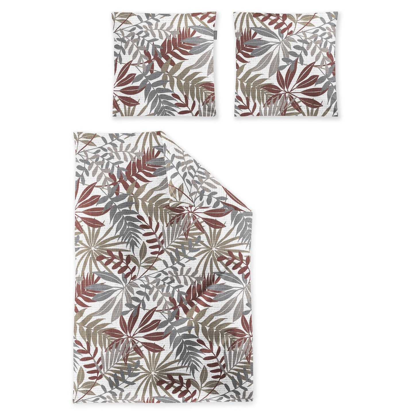 Irisette Seersucker Bettwäsche Easy 8579-60 Blätter Rot Grau 135x200