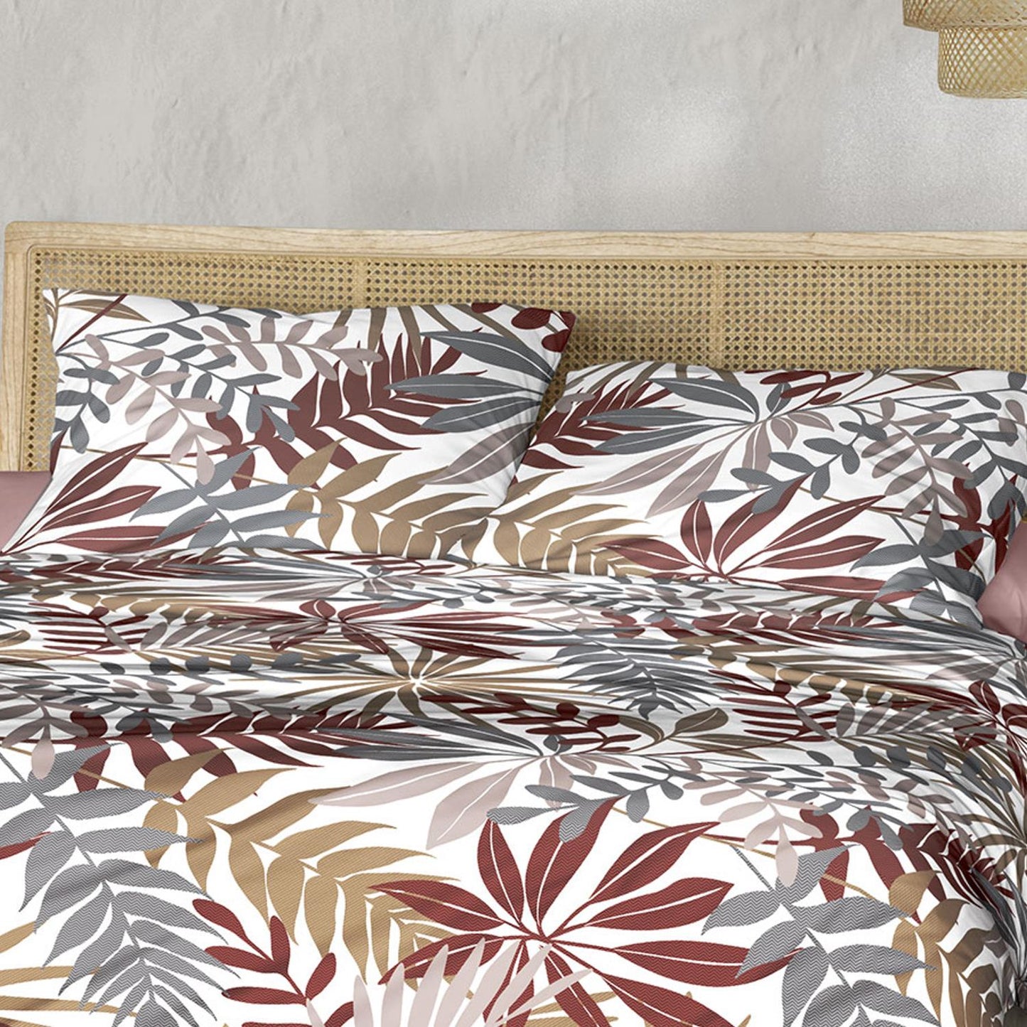 Irisette Seersucker Bettwäsche Easy 8579-60 Blätter Rot Grau 135x200