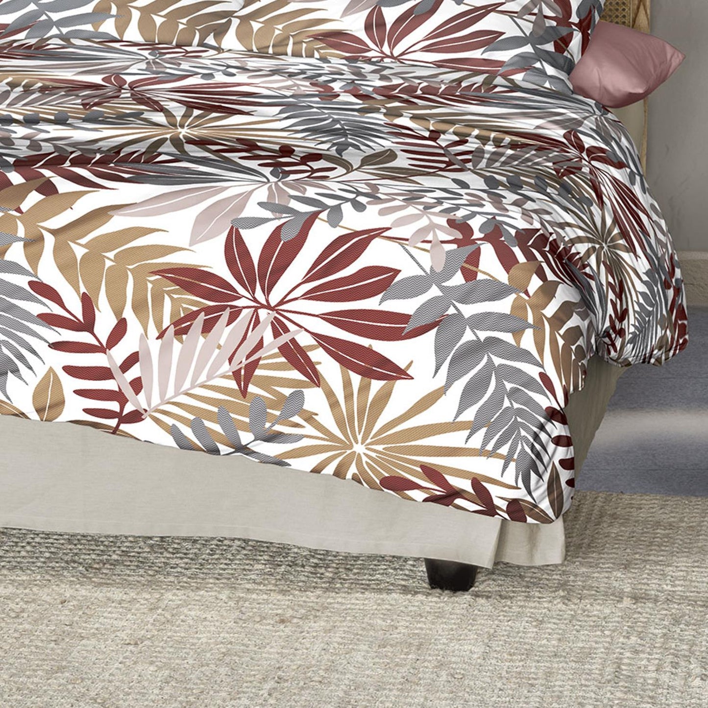 Irisette Seersucker Bettwäsche Easy 8579-60 Blätter Rot Grau 135x200