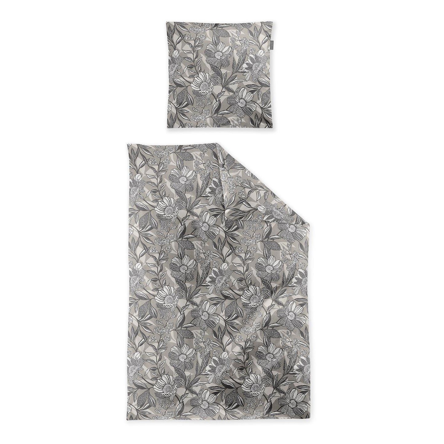 Irisette Mako Satin Bettwäsche Wave 8585-80 Blumen Grau Natur 135x200