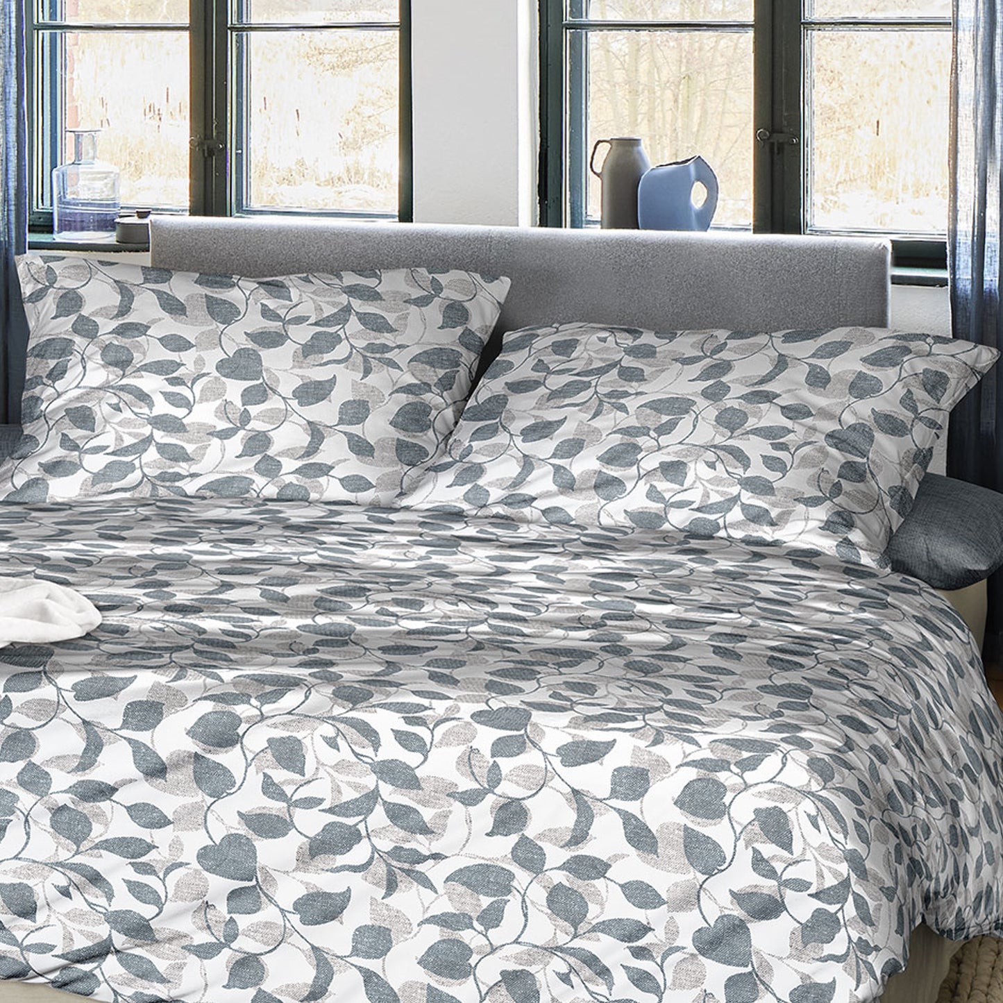 Irisette Biber Bettwäsche Koala 8588-20 Blätter Türkis Grau 135x200
