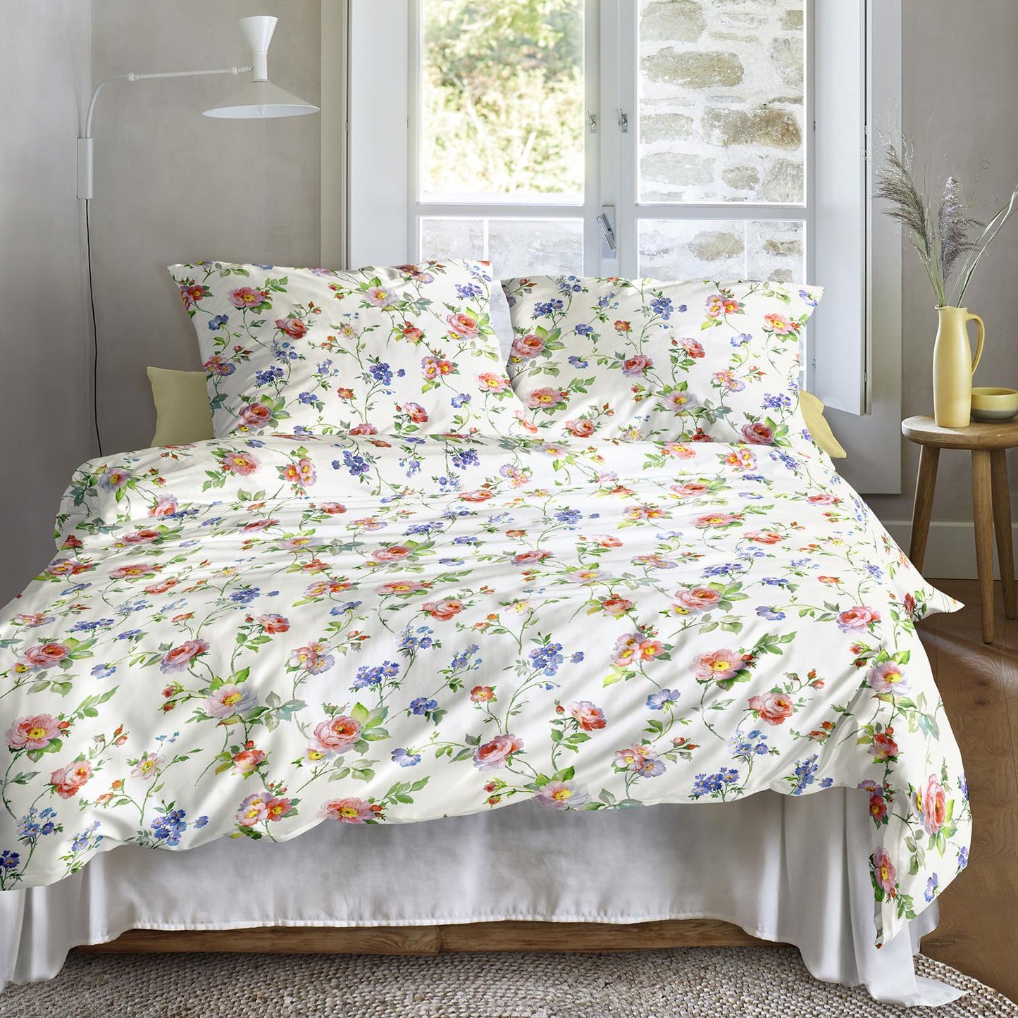 Irisette Mako Satin Bettwäsche Wave 8591-10 Blumen Rosa Blau 135x200