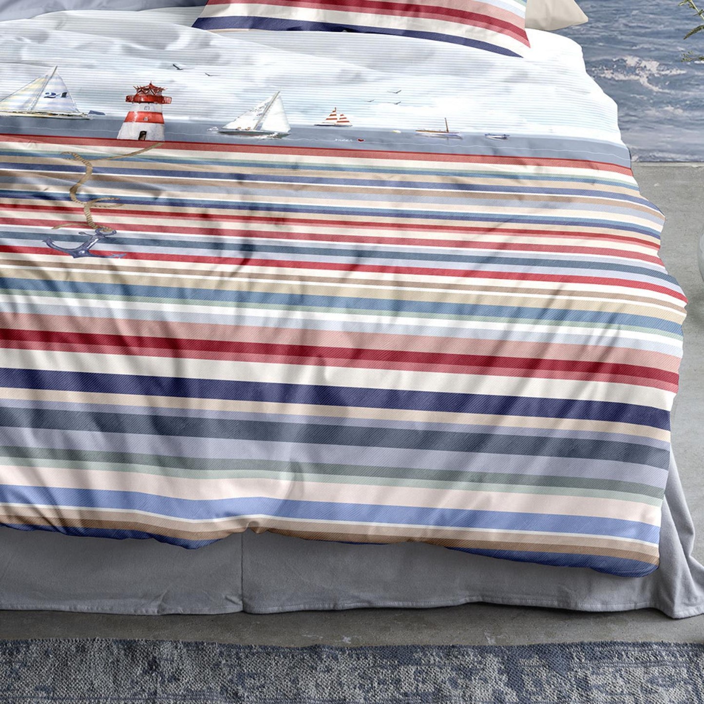 Irisette Mako Satin Bettwäsche Wave 8601-90 Streifen Maritim 135x200