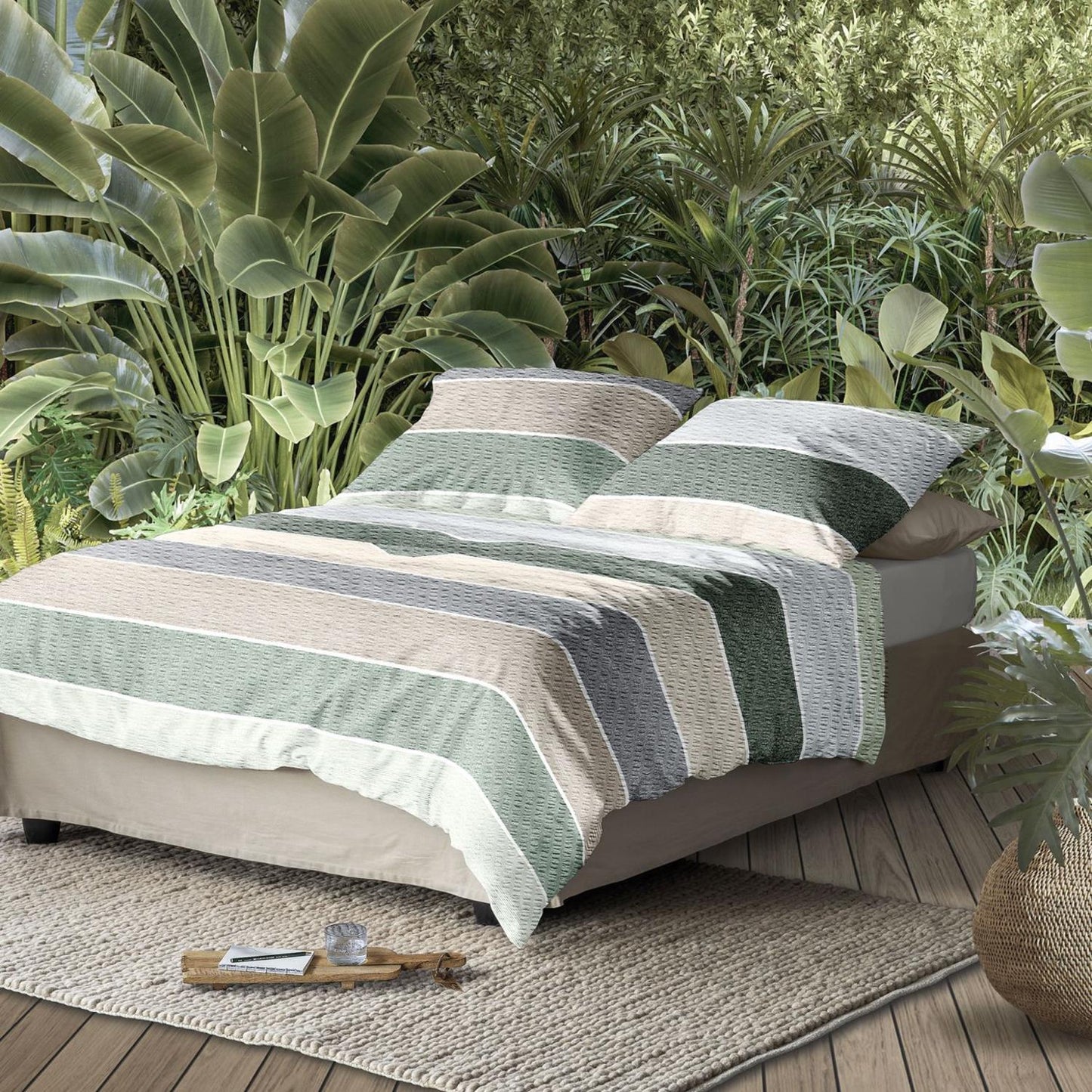 Irisette Seersucker Bettwäsche Easy 8608-30 Streifen Grün Grau 135x200