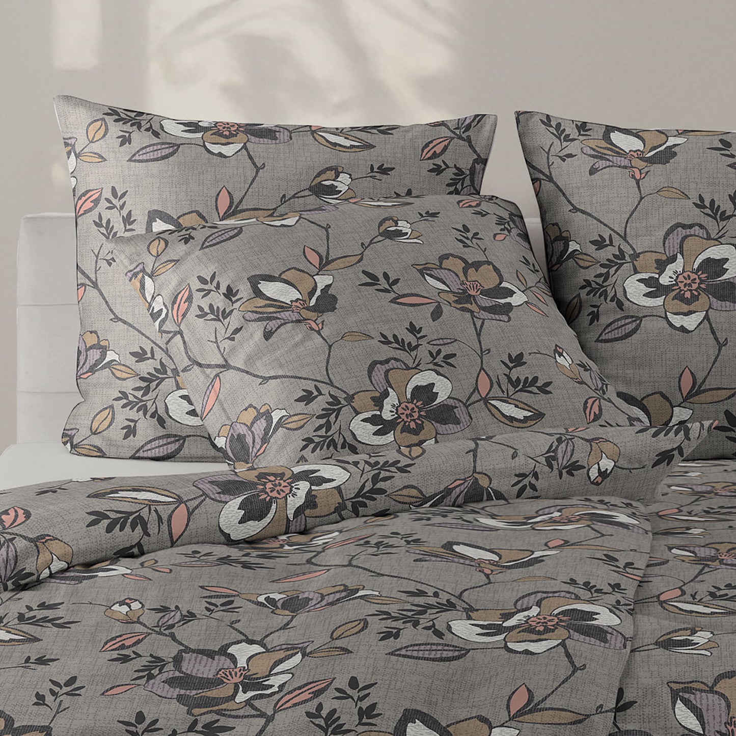 Irisette Biber Bettwäsche Koala 8616-90 Blumen Grau Kupfer 135x200