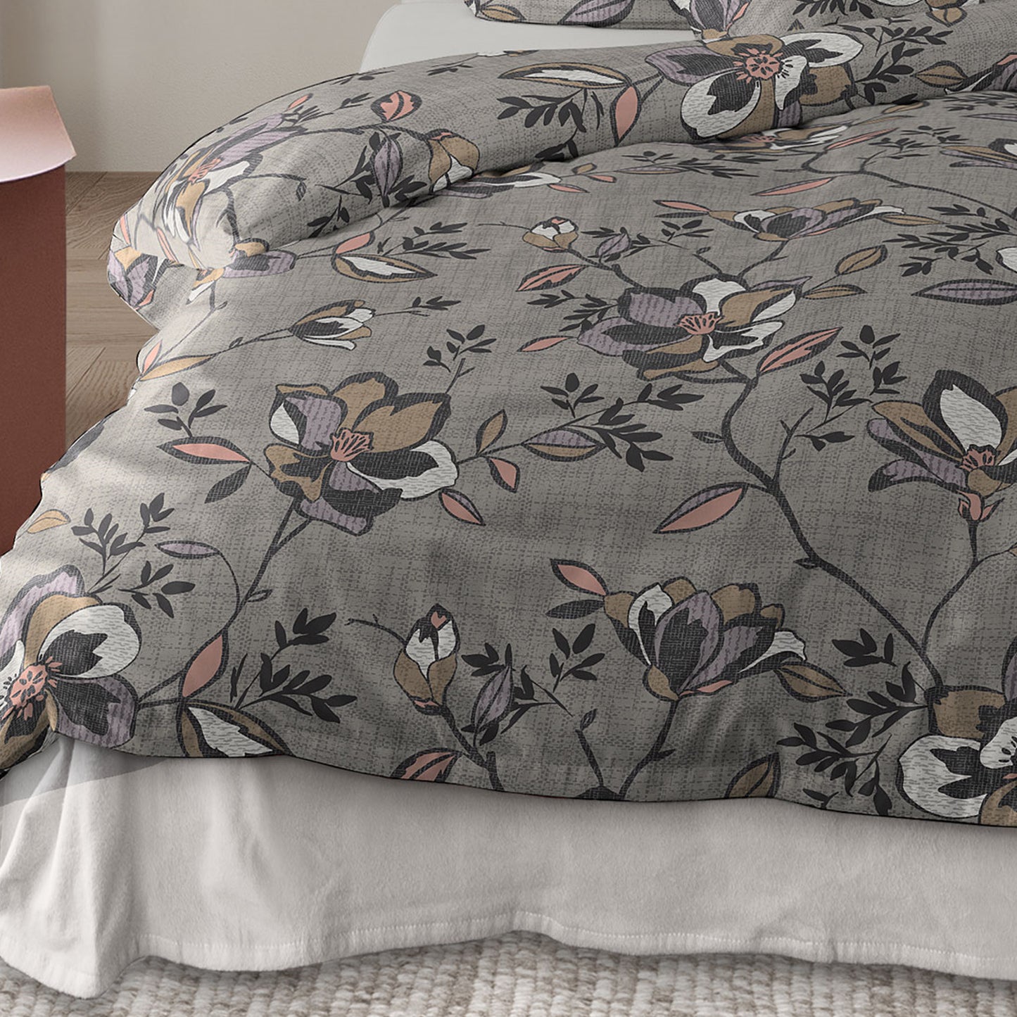 Irisette Biber Bettwäsche Koala 8616-90 Blumen Grau Kupfer 135x200