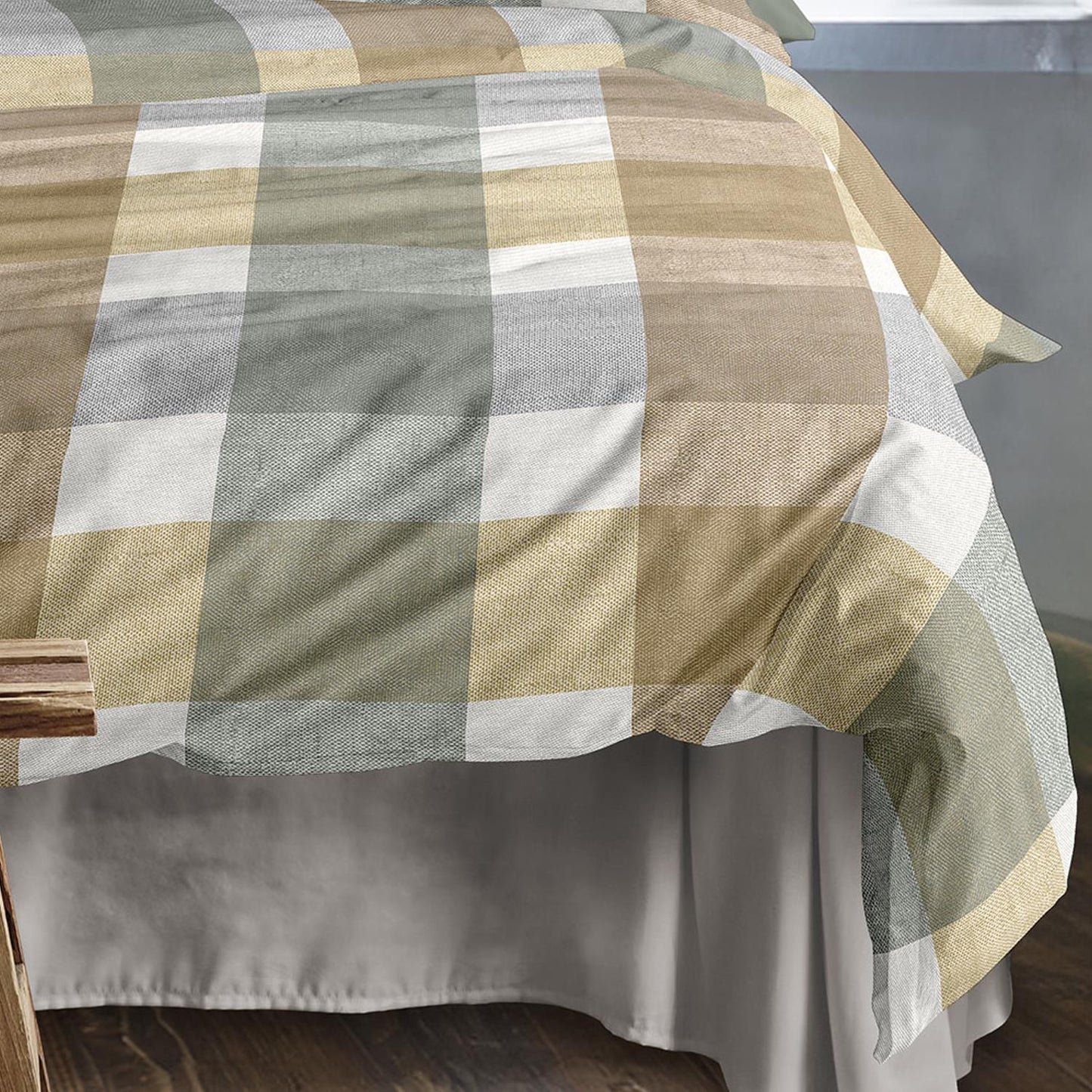 Irisette Biber Bettwäsche Koala 8622-40 Kariert Grün Gelb Grau 135x200