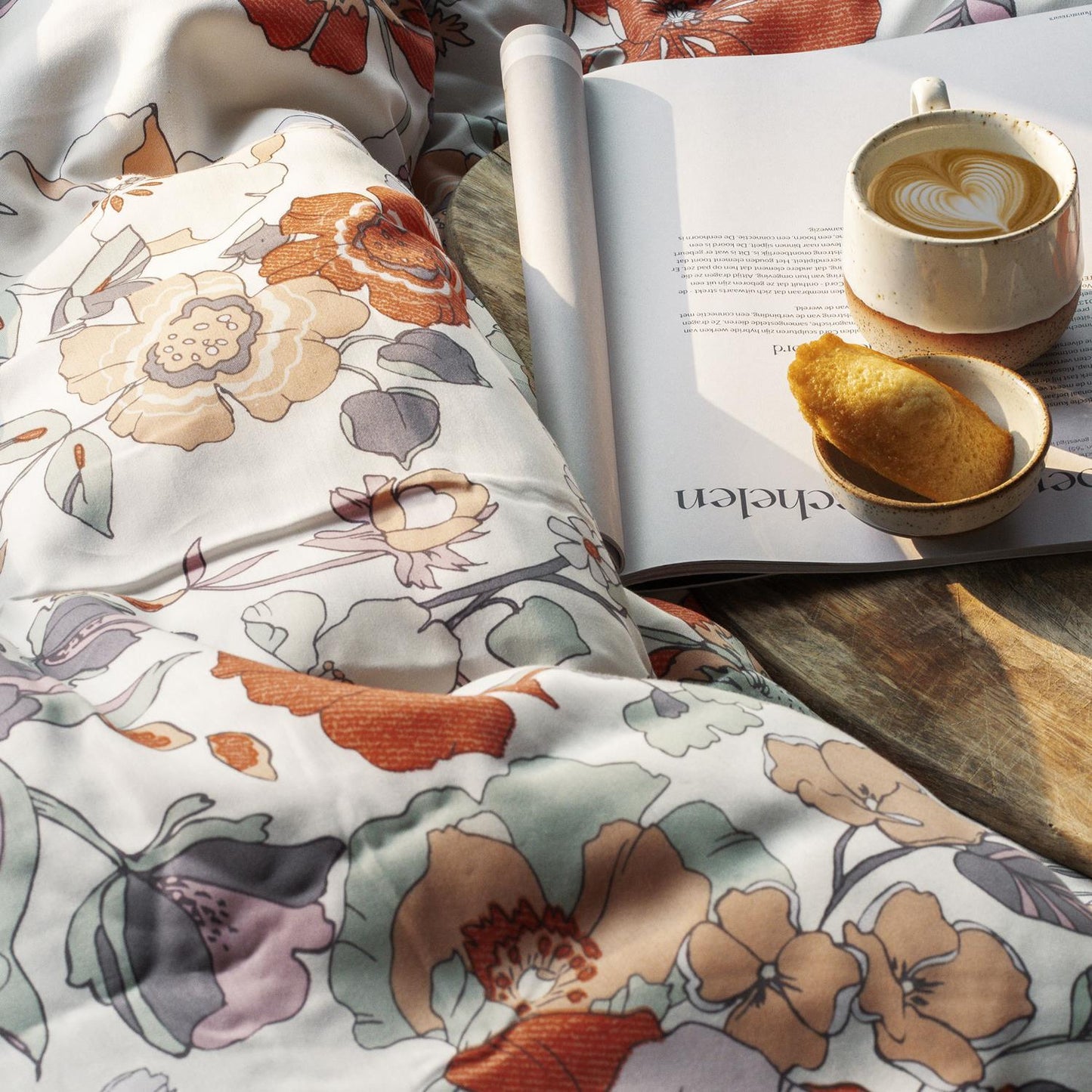 Irisette Mako Satin Bettwäsche Wave 8623-60 rot beige Blumen 135x200