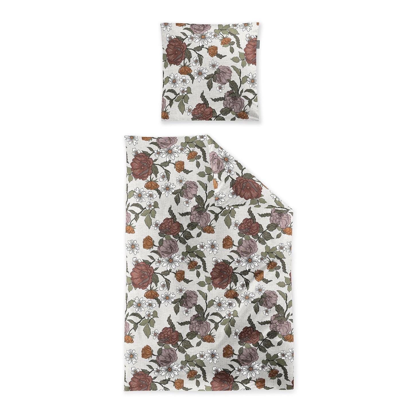 Irisette Mako Satin Bettwäsche Wave 8625-50 Blumen Greige Grün 135x200