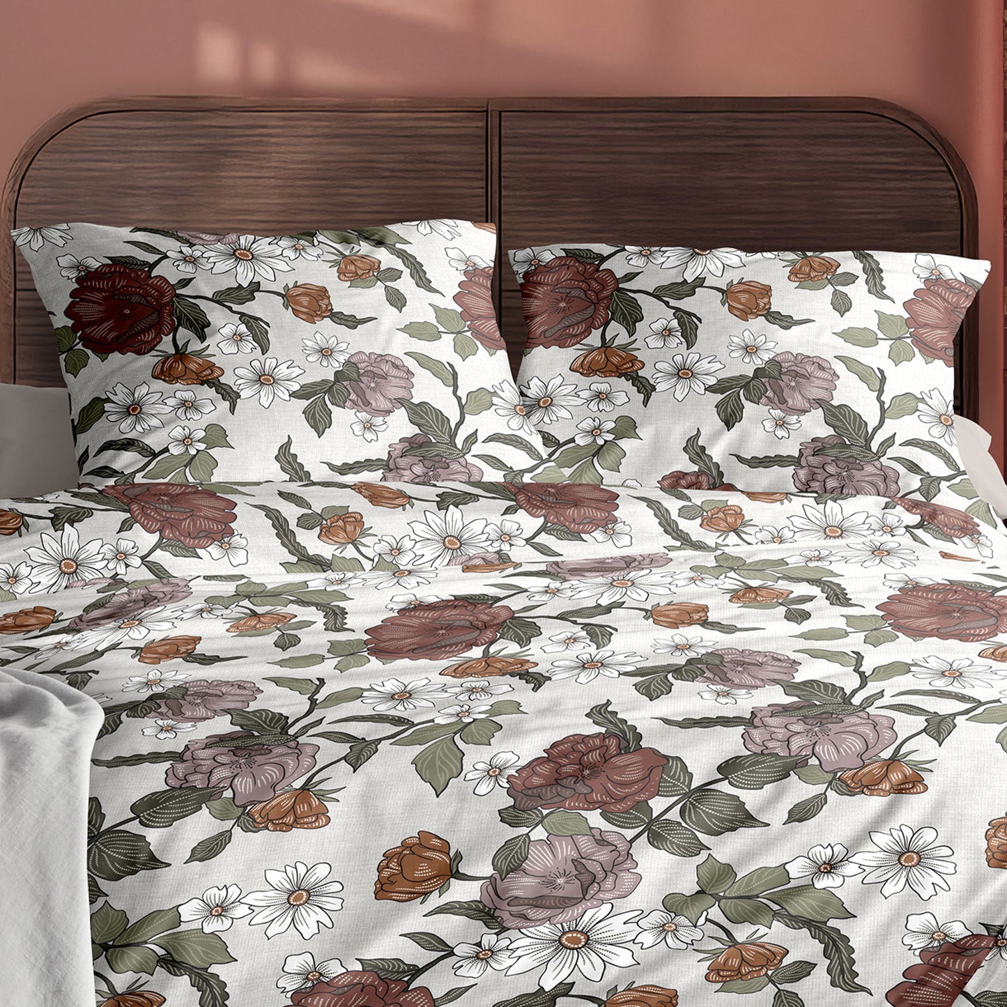 Irisette Mako Satin Bettwäsche Wave 8625-50 Blumen Greige Grün 135x200