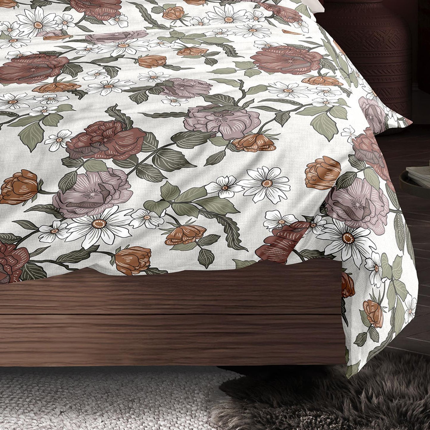 Irisette Mako Satin Bettwäsche Wave 8625-50 Blumen Greige Grün 135x200