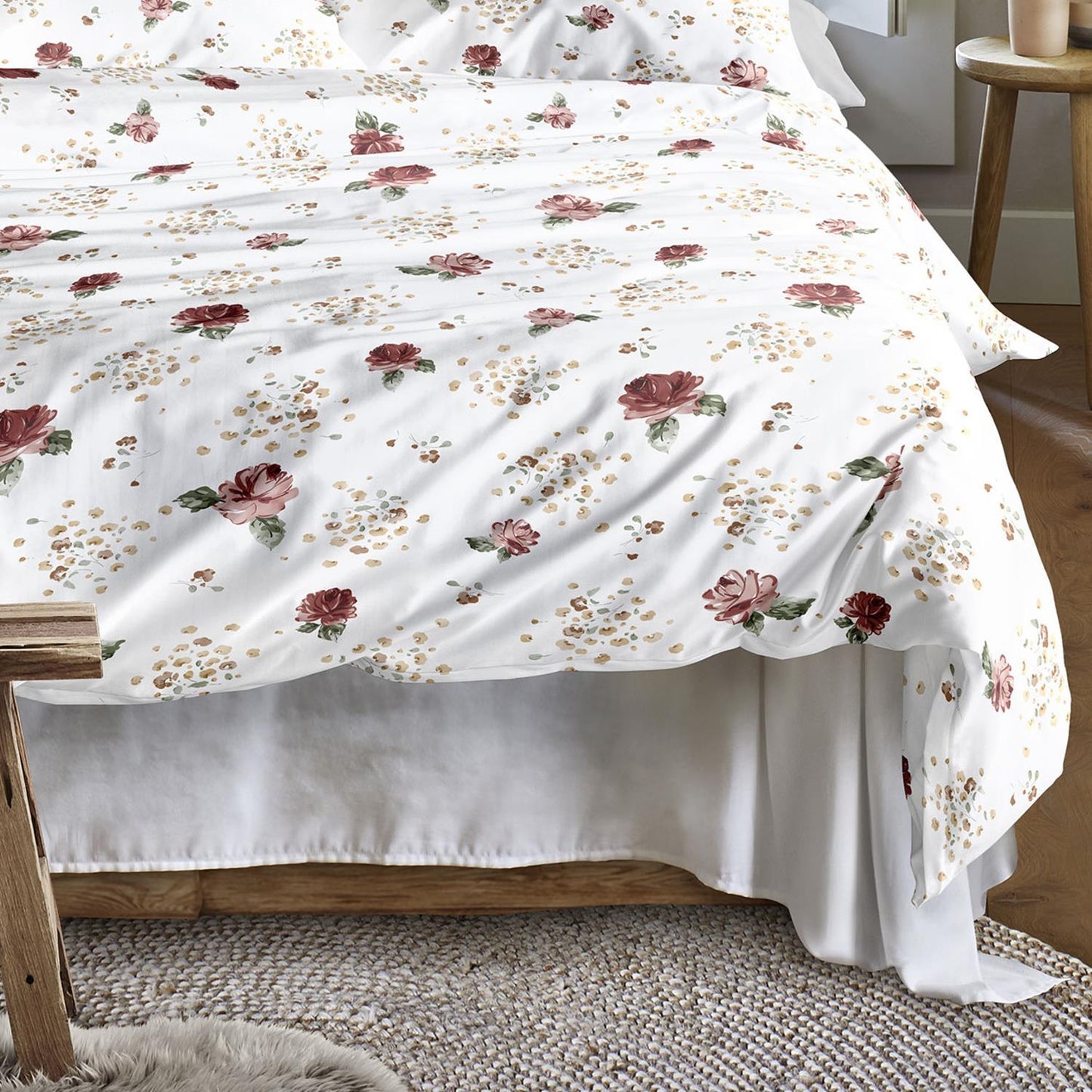 Irisette Biber Bettwäsche Koala 8627-60 Rosen Bordeaux Weiß 135x200