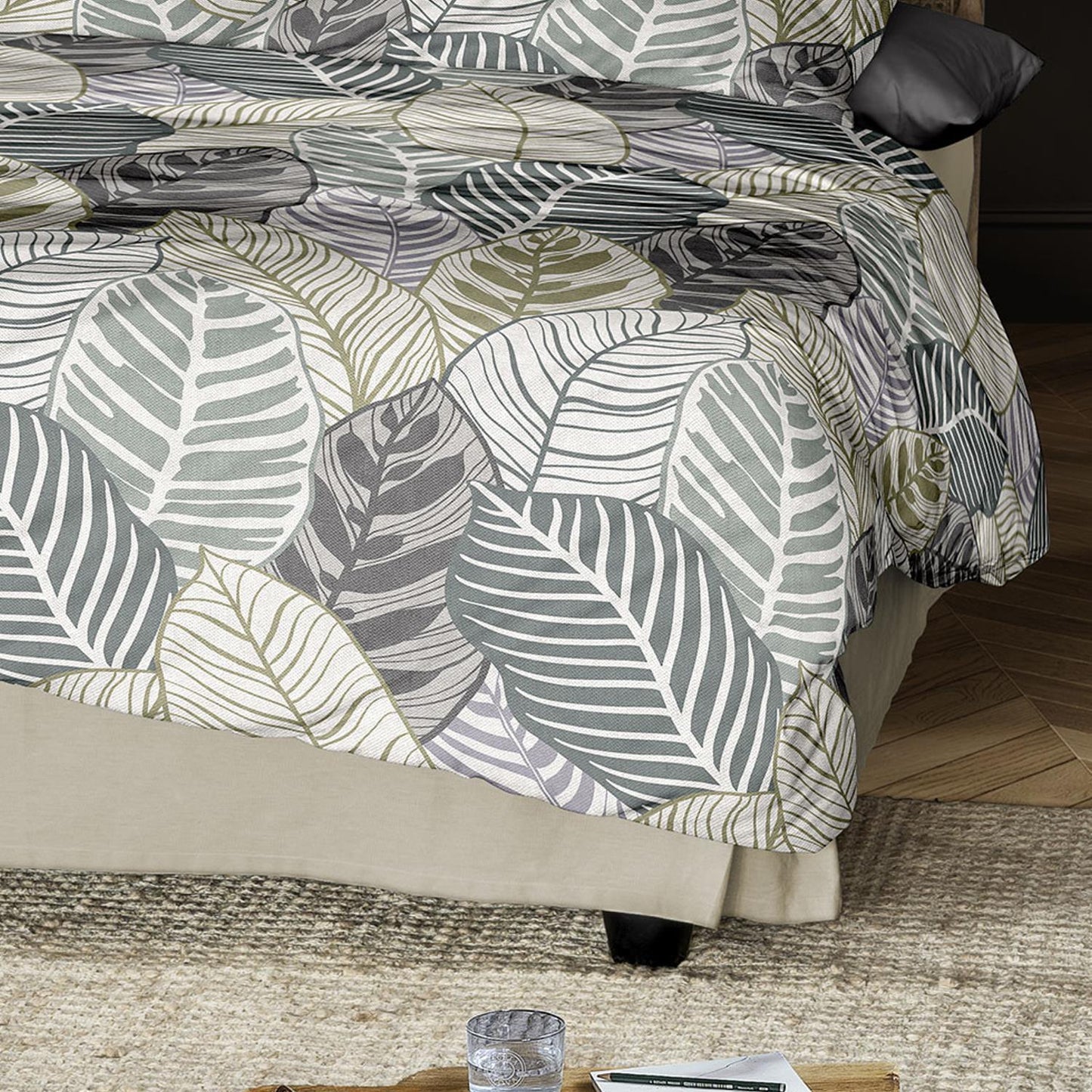 Irisette Biber Bettwäsche Koala 8628-30 Blätter Grau Grün 135x200