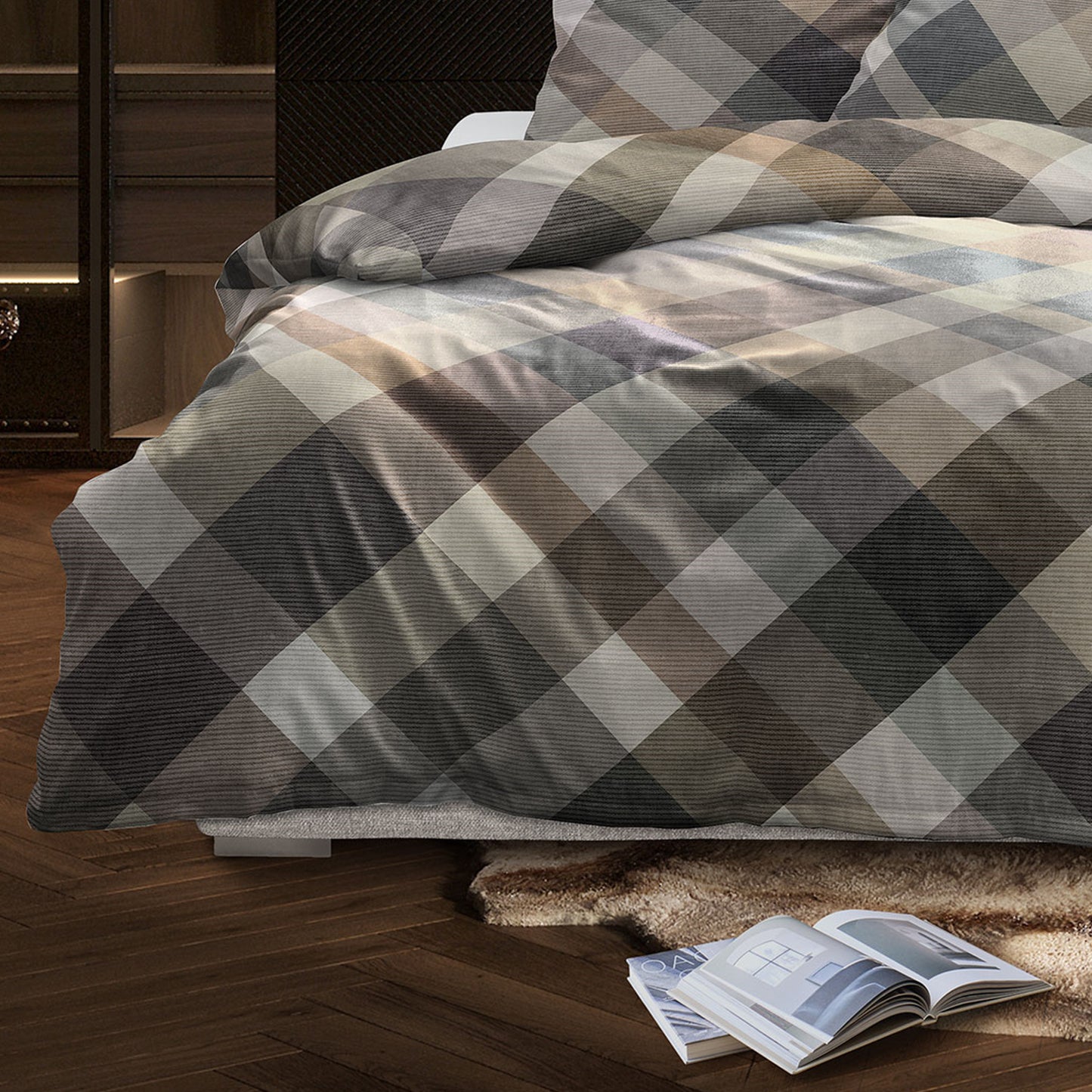 Irisette Flausch Cotton Bettwäsche Zobel 8631-80 Kariert Braun 135x200