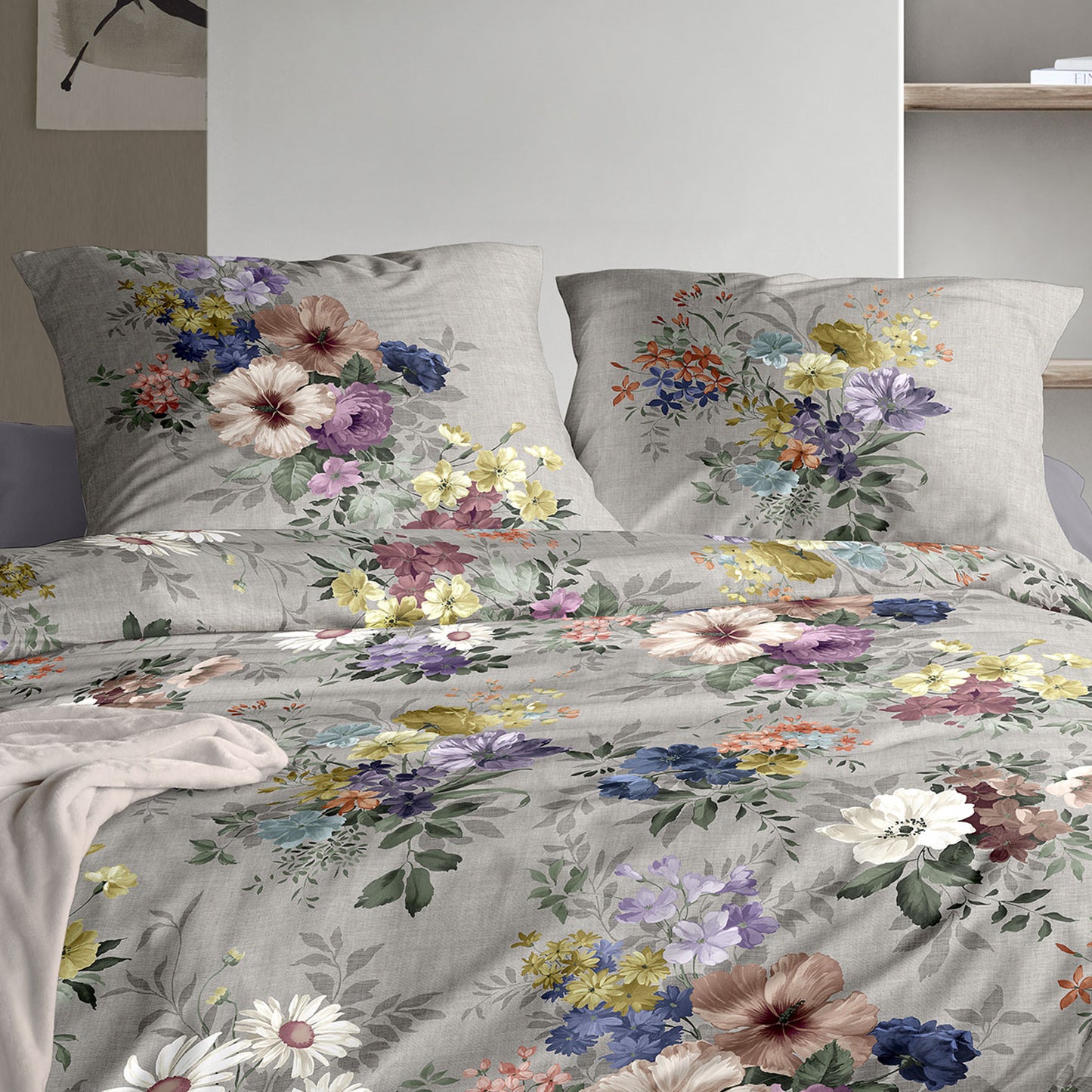 Irisette Flausch Cotton Bettwäsche Zobel 8633-90 Blumen Grau 135x200
