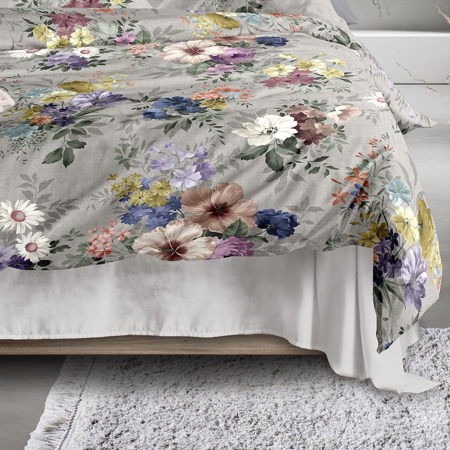 Irisette Mako Satin Bettwäsche Wave 8633-90 Blumen pastel grau 135x200