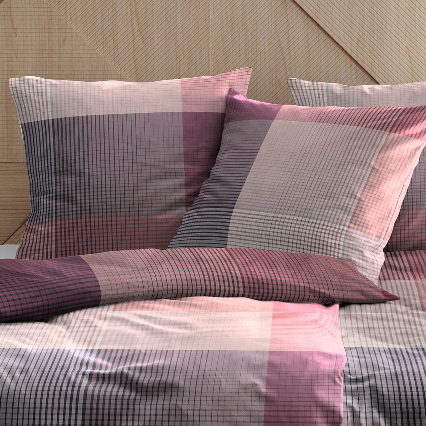 Irisette Mako Satin Bettwäsche Wave 8637-60 Kariert Rot Beere 135x200