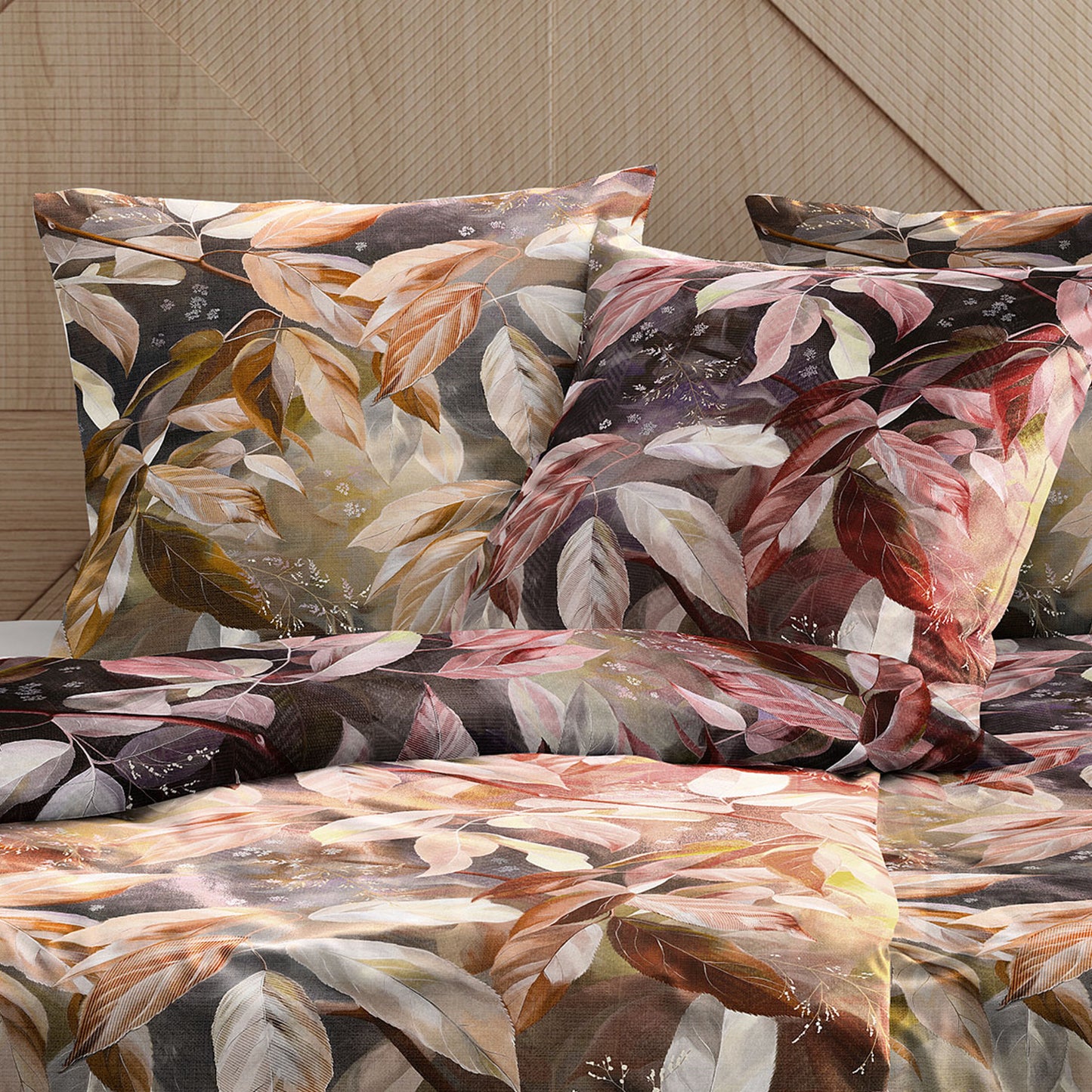 Irisette Flausch Cotton Bettwäsche Zobel 8638-90 Blätter Rot 135x200