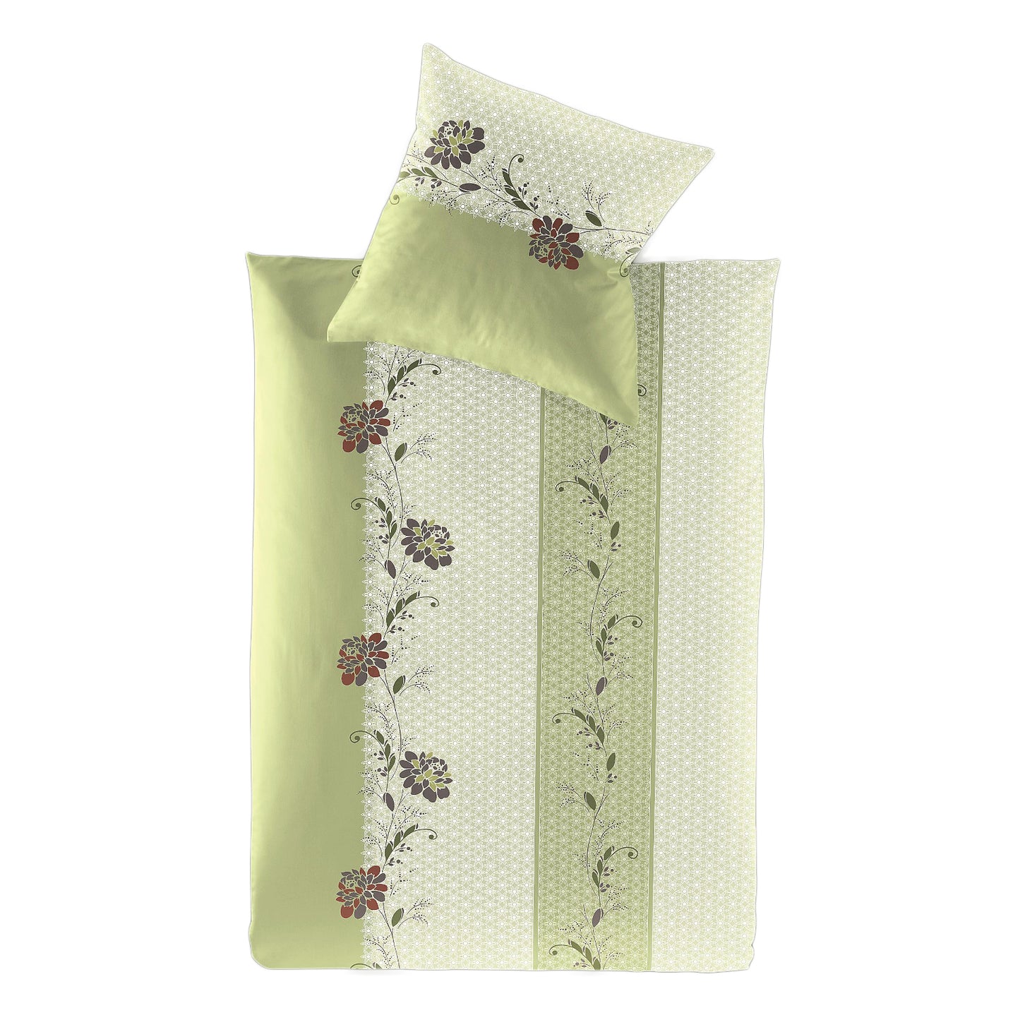 Irisette Mako Satin Bettwäsche 8644-30 Blumen Streifen grün 135x200