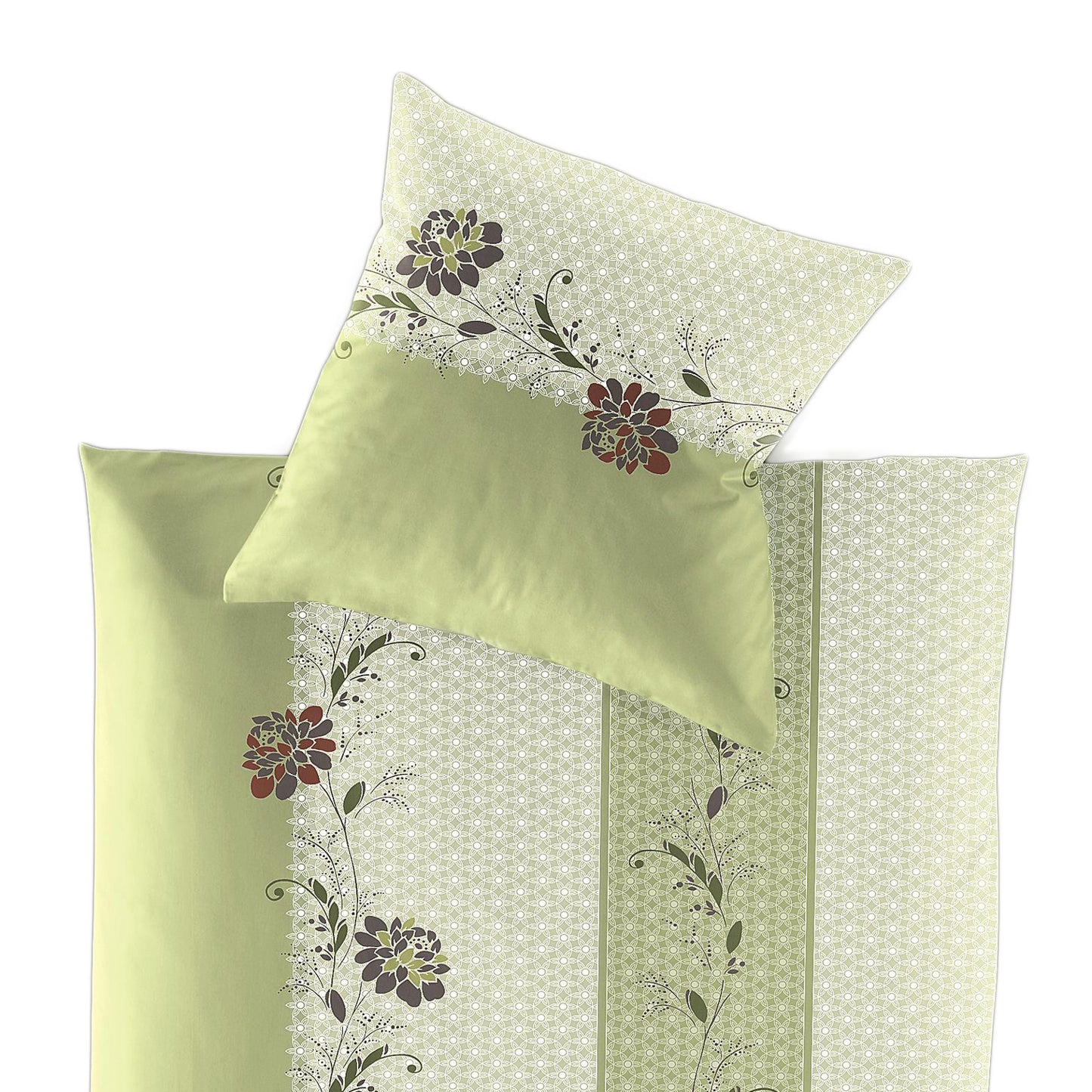 Irisette Mako Satin Bettwäsche 8644-30 Blumen Streifen grün 135x200