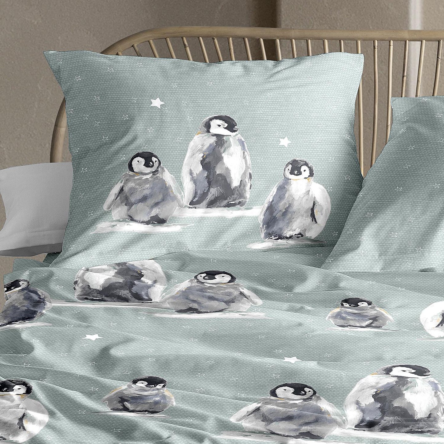 Irisette Biber Bettwäsche Panda 8645-20 Pinguine Sterne Blau 135x200