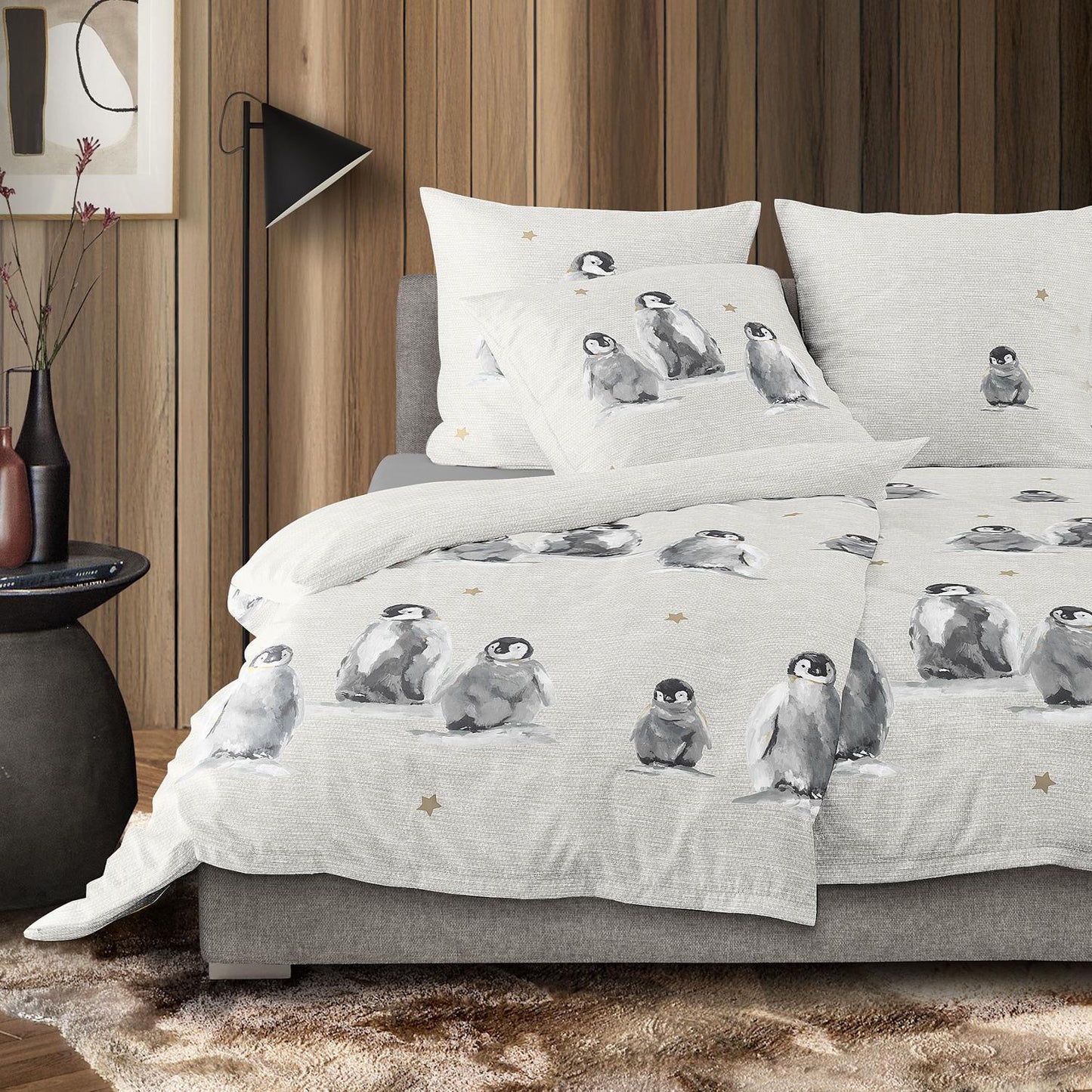 Irisette Biber Bettwäsche Panda 8645-80 Pinguine Sterne Natur 135x200